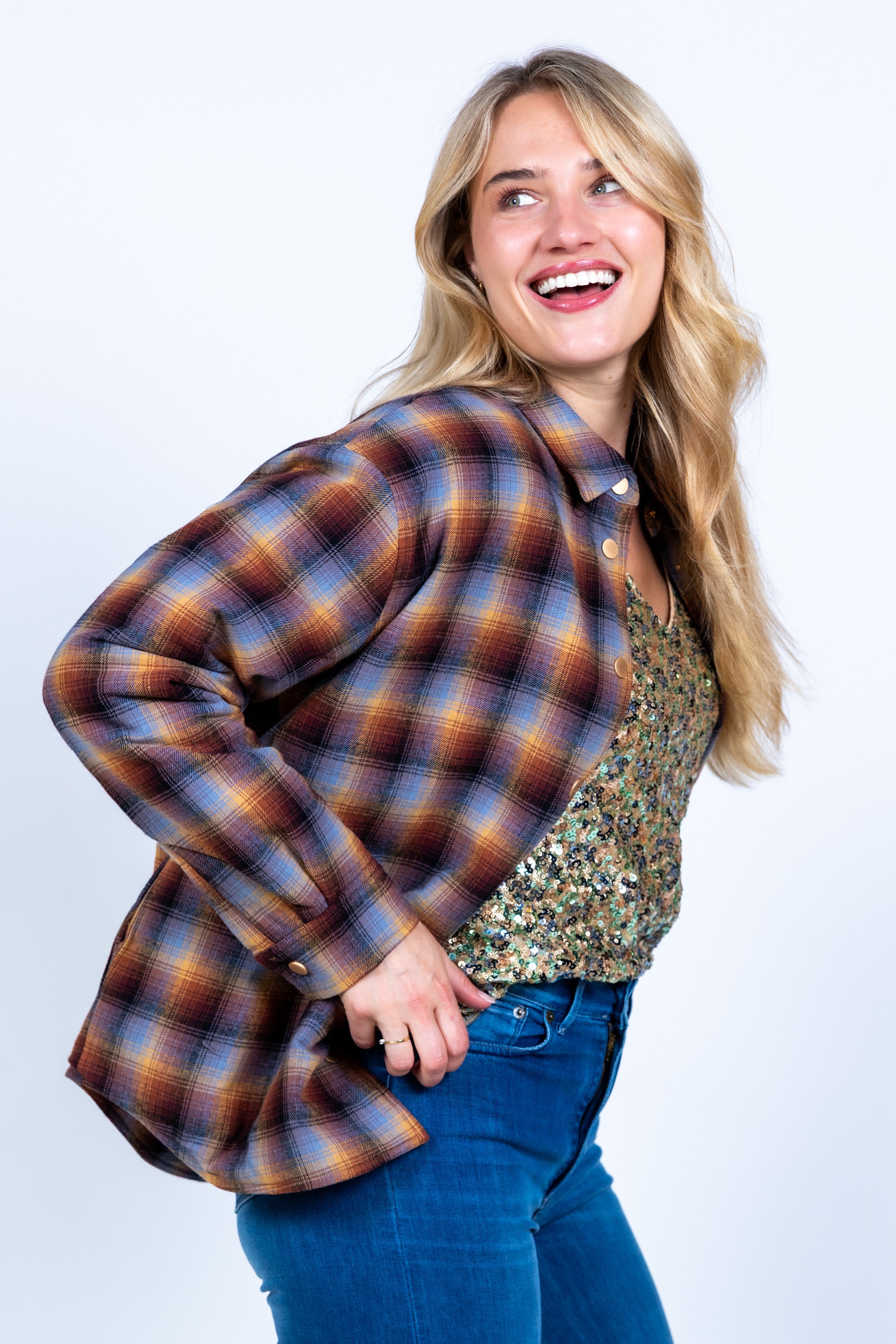 Blouse met ruiten - Cognac
