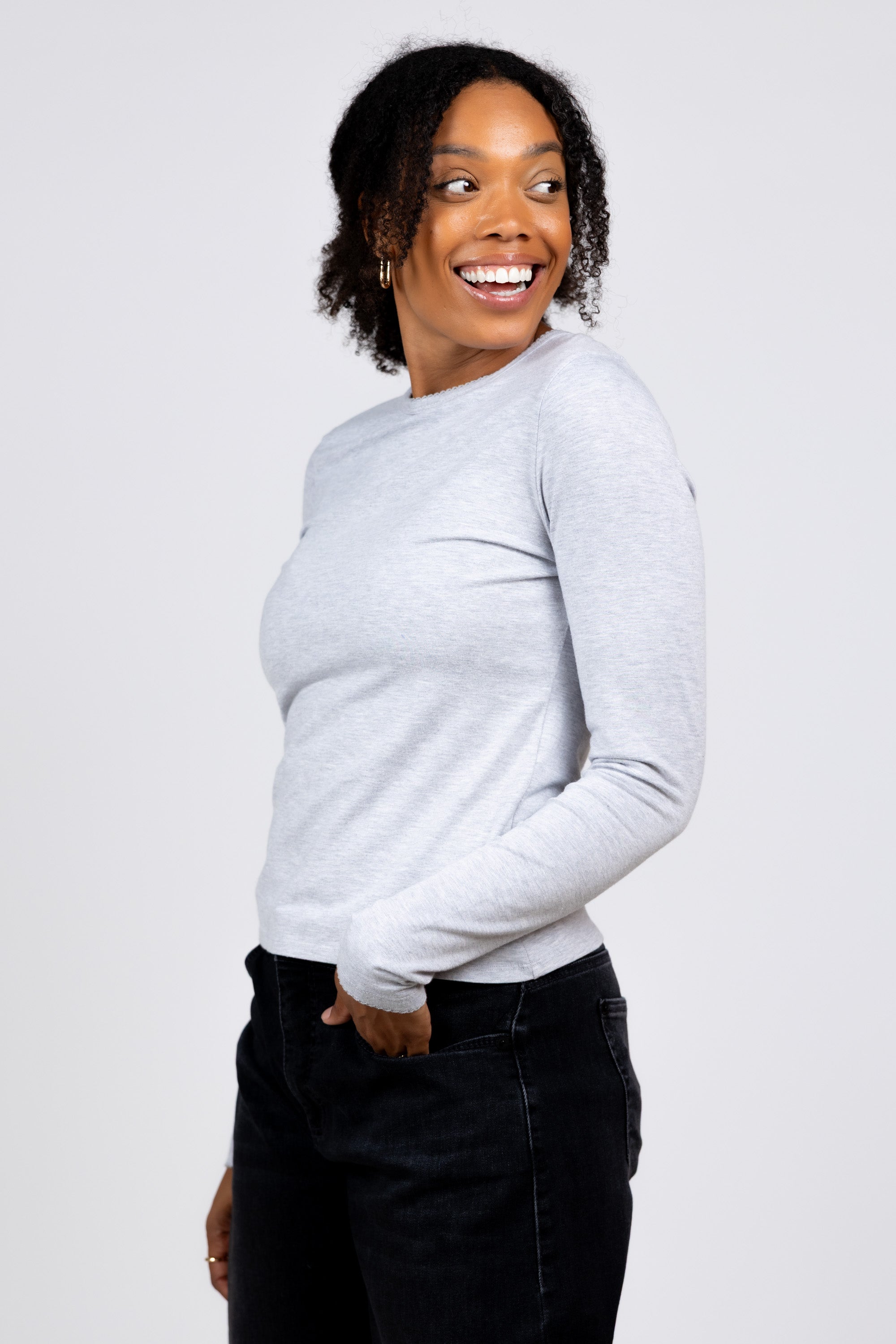 Longsleeve met sierrandje - Lichtgrijs