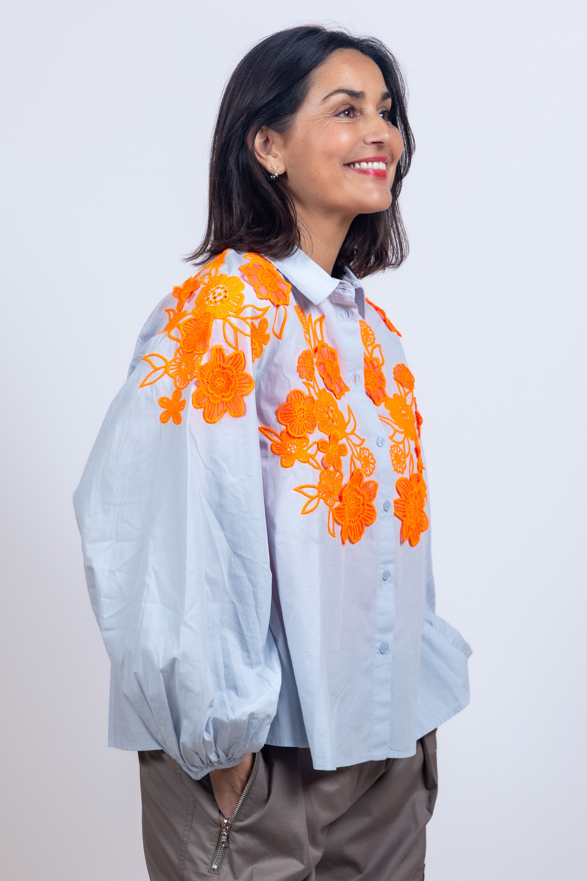 Blouse met borduursel - Bleu