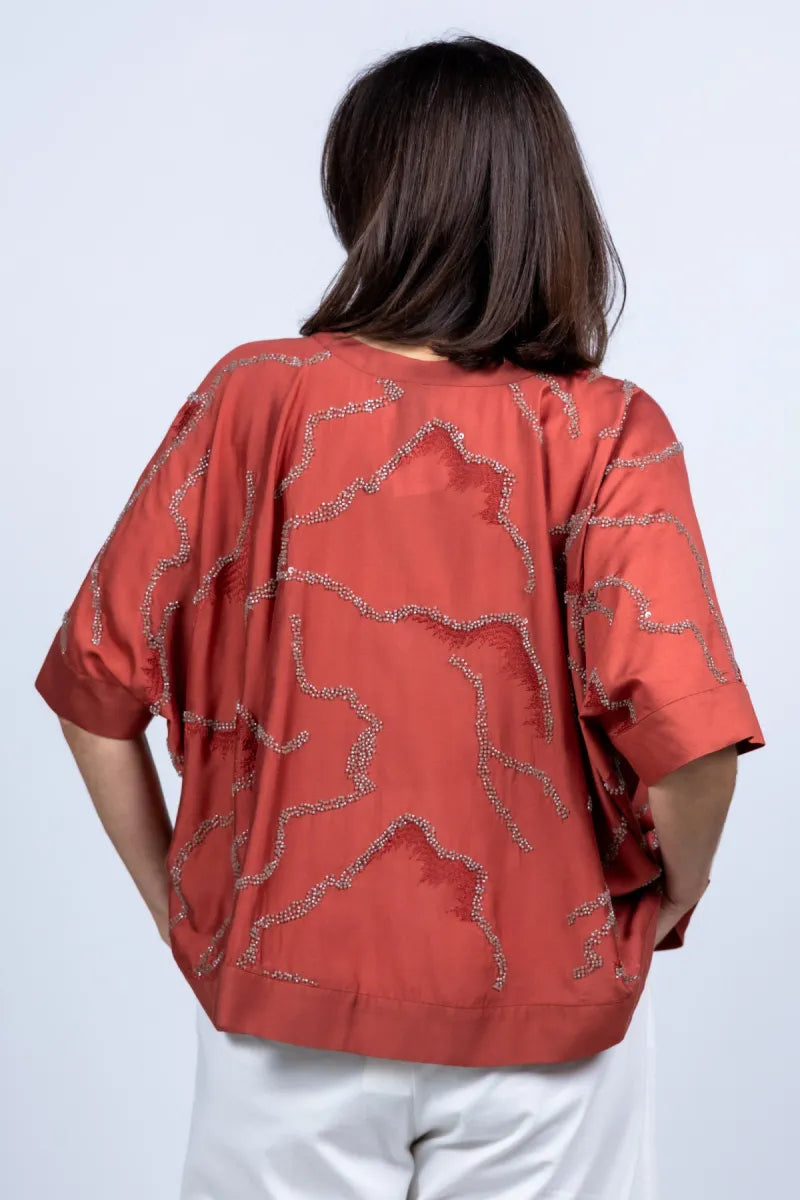 MARCCAIN COLLECTIE MARCCAIN COLLECTIE AC.51.41 W54 Blouse met pailletten - Steenrood