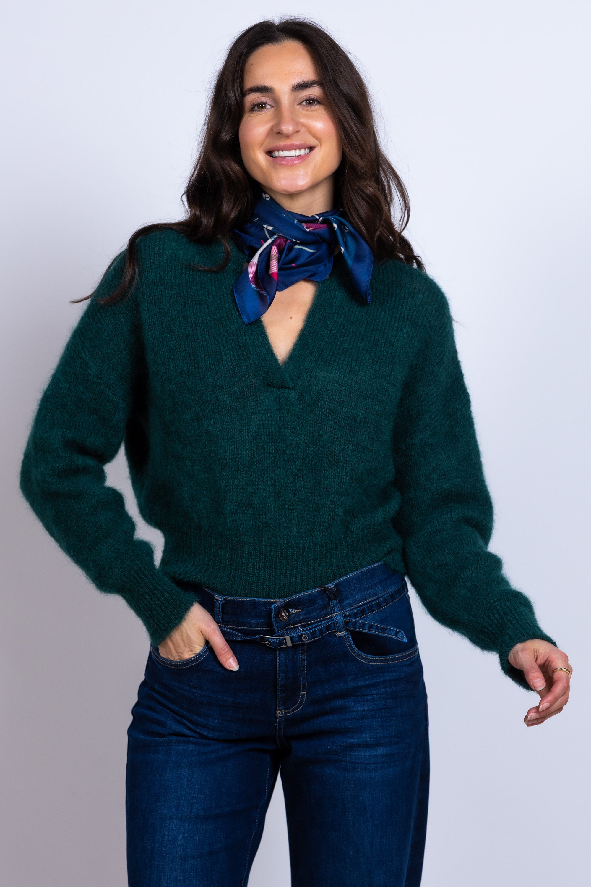 Trui met v-hals - Flessegroen