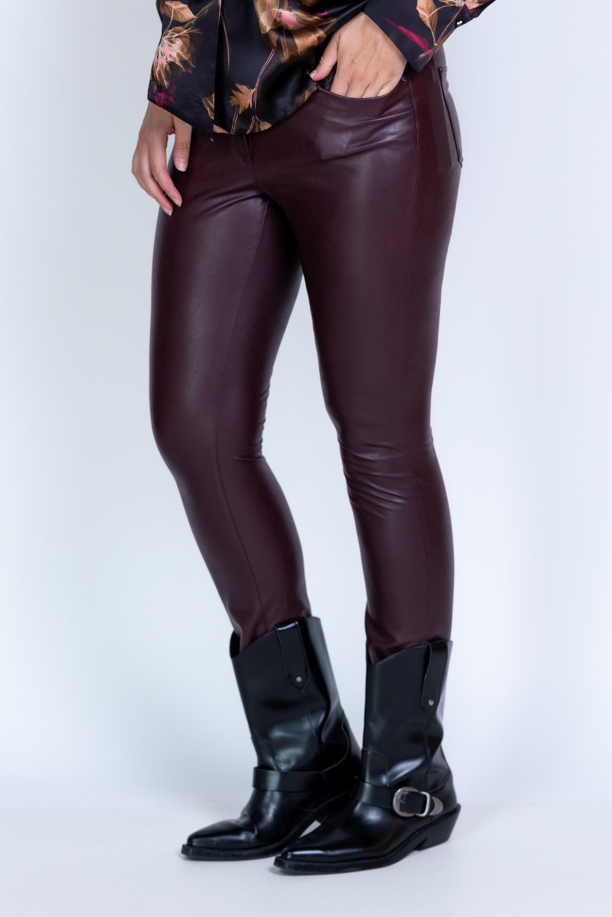 Broek met coating - Mauve/aubergine