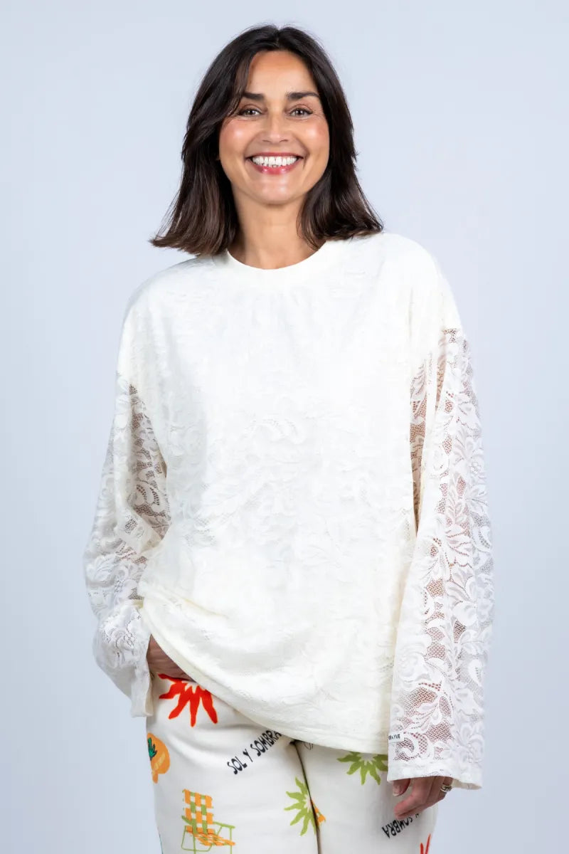 HARPER & YVE T-shirt met kant - Ecru