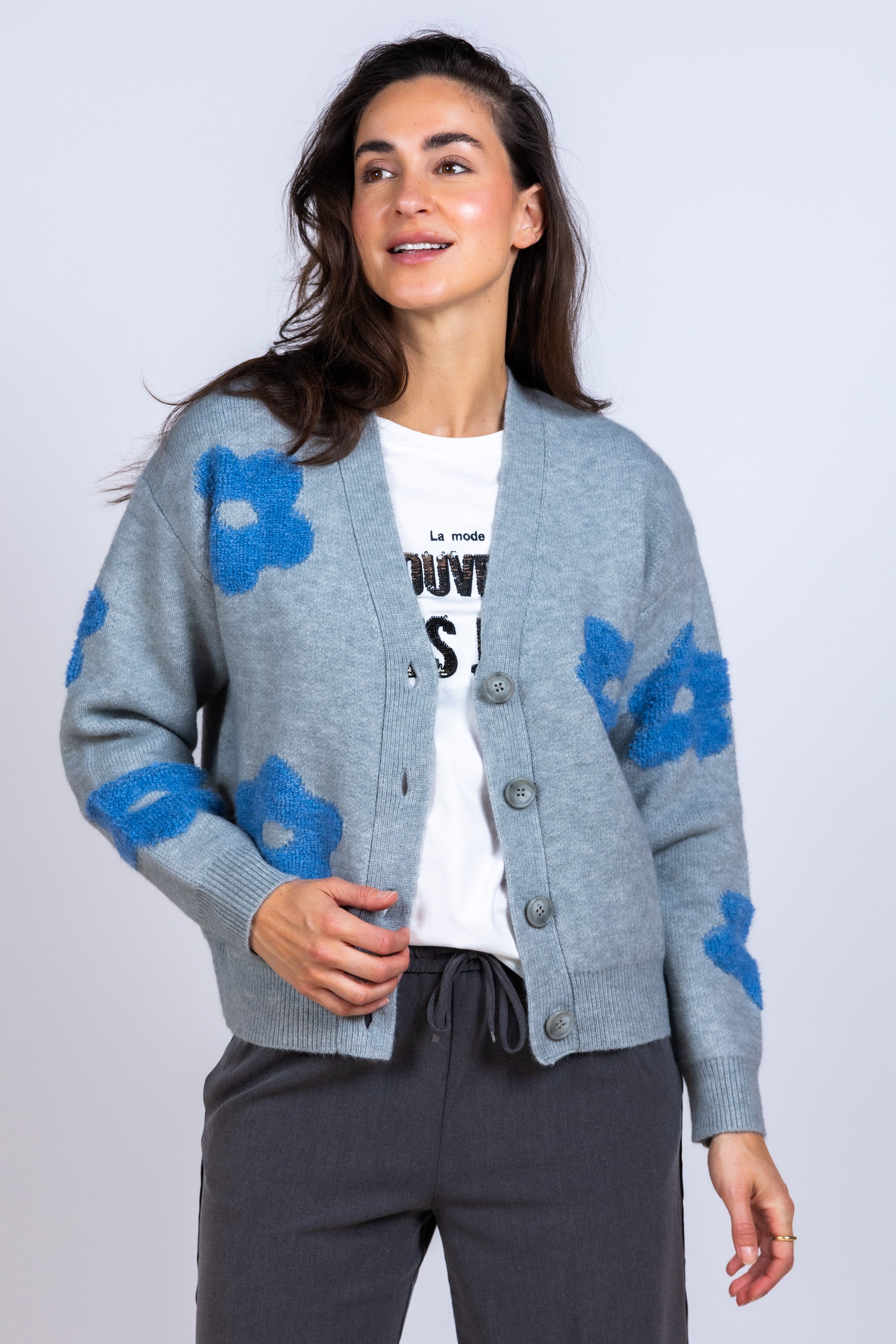 Vest met bloemen - Lichtgrijs