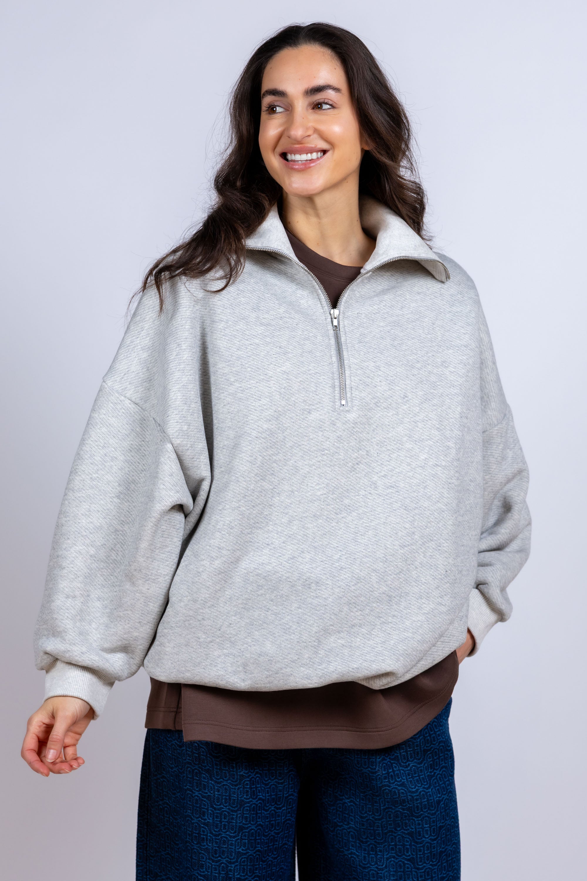 Sweater met rits - Lichtgrijs