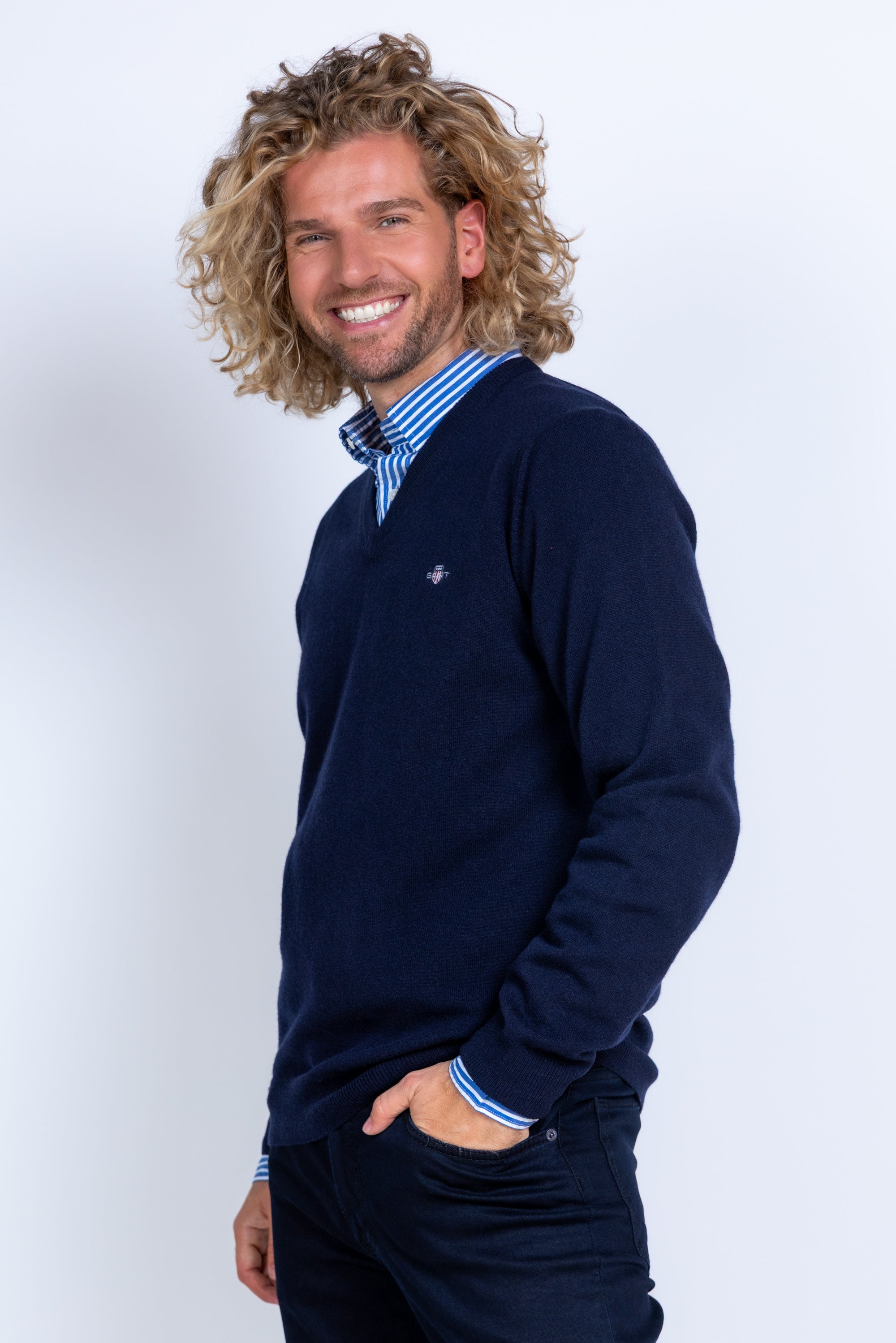 Trui met V-hals - Marine