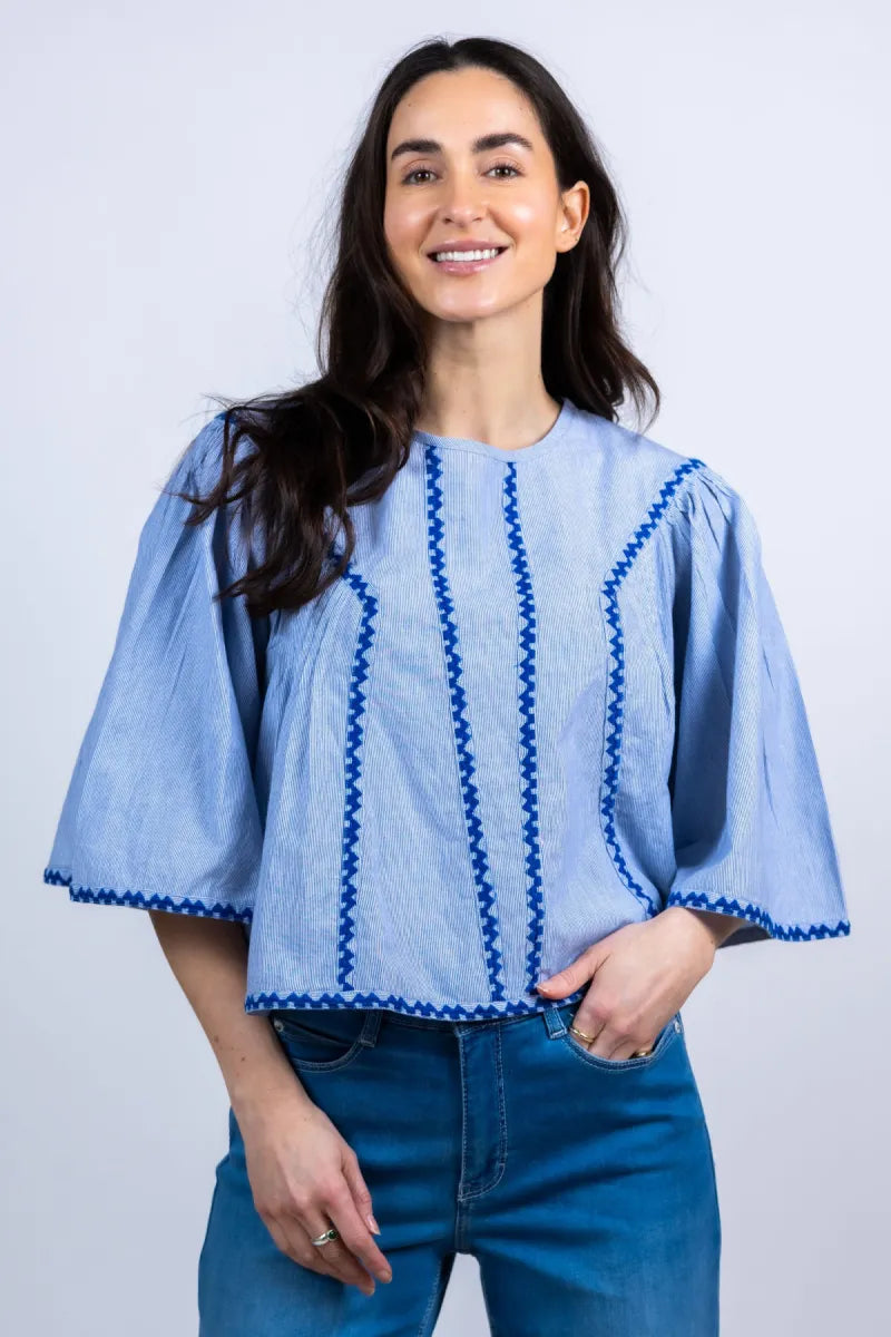 BY-BAR Blouse met borduursel - French blue