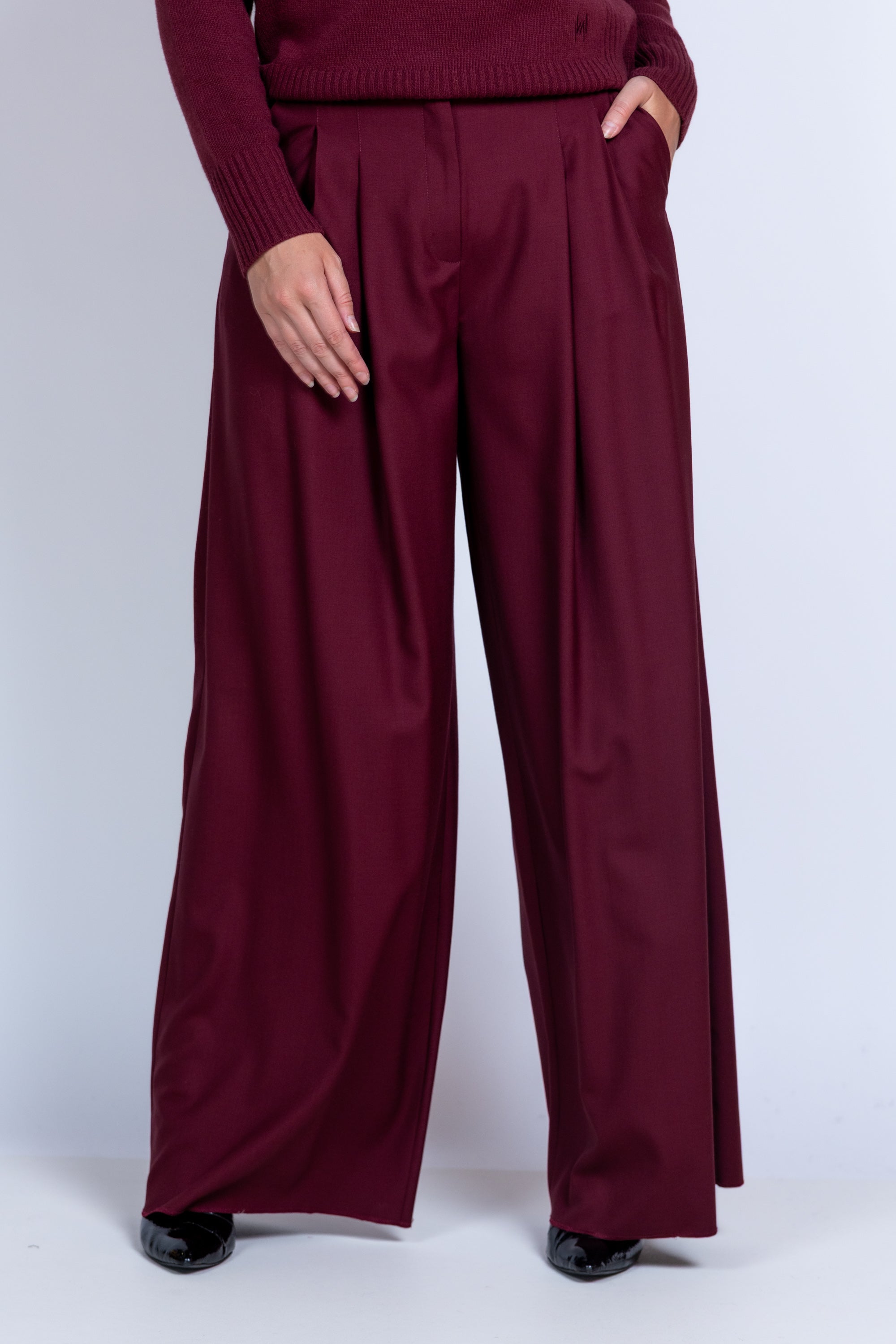 Wijde pantalon - Donkerbordeaux