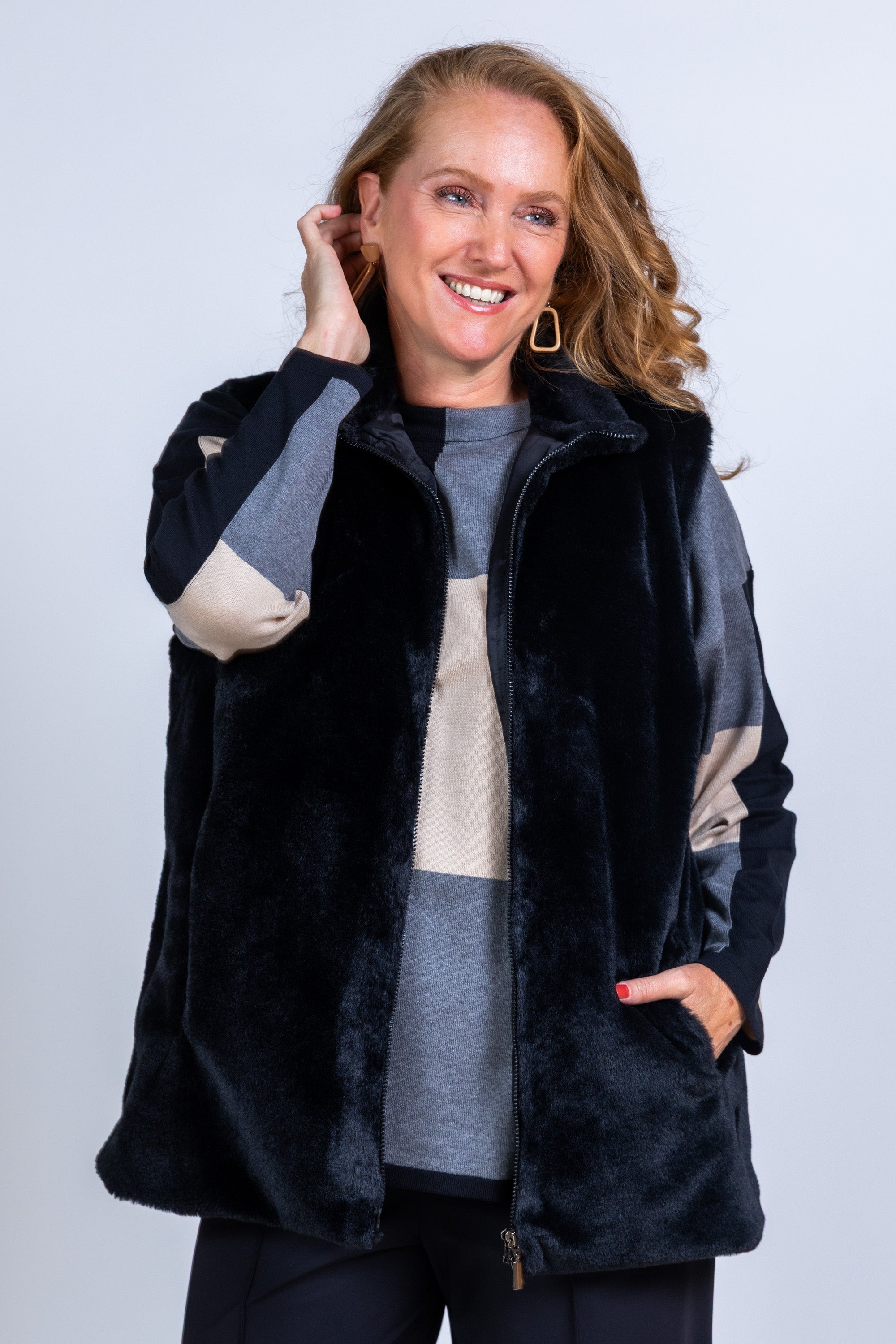 Gilet van imitatiebont - Zwart