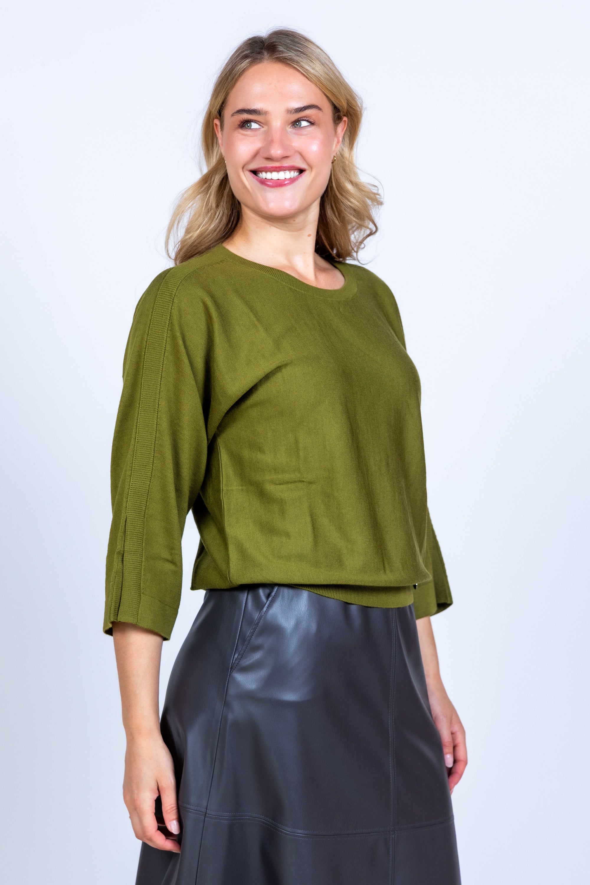 Trui met wijde mouwen - Olijfgroen