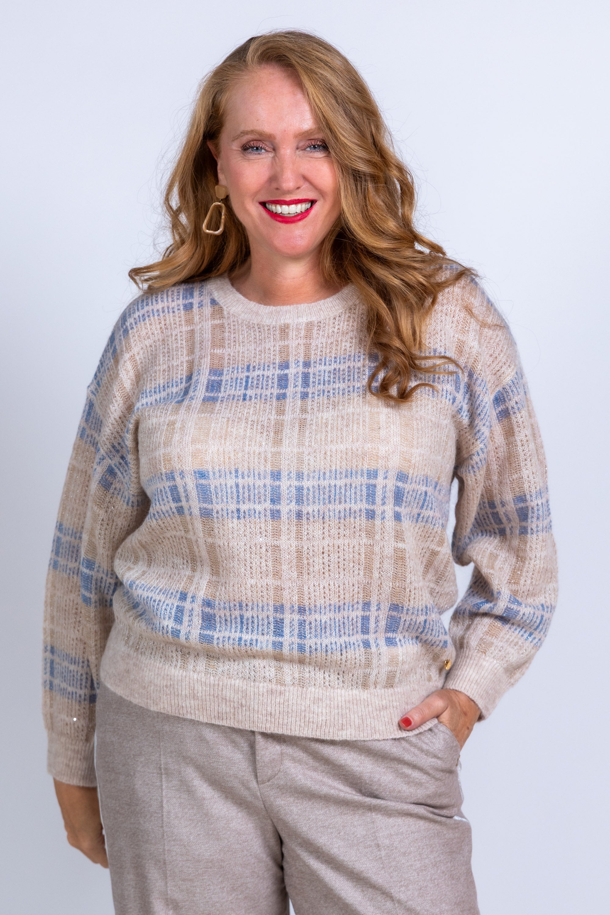 Trui met ruitpatroon - Beige
