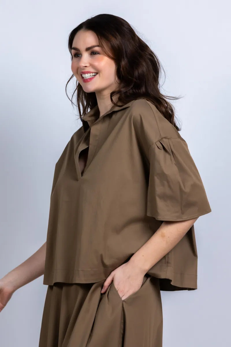 LA SALLE Blouse met kraag - Taupe