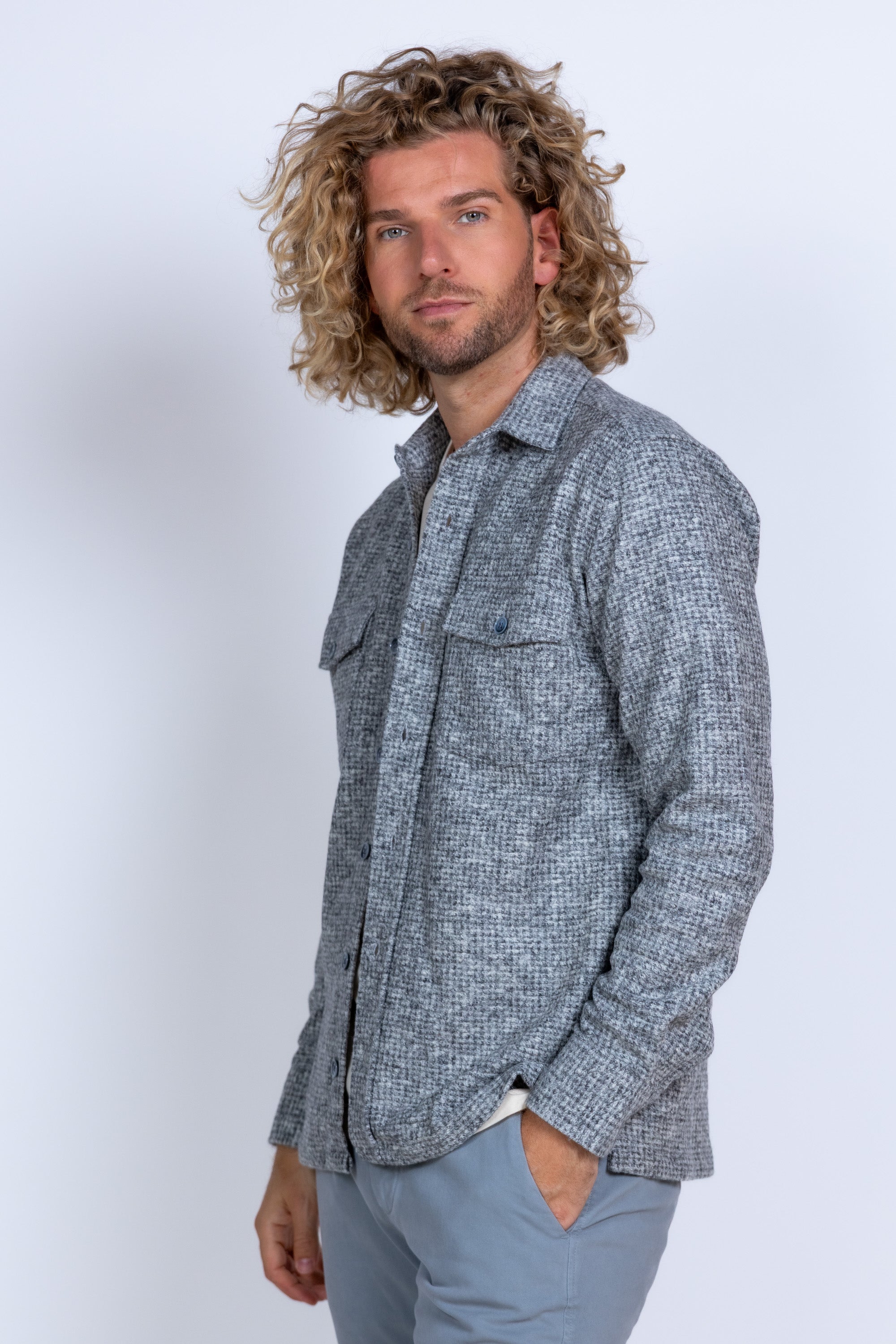 Overshirt met knopen - Lichtgrijs