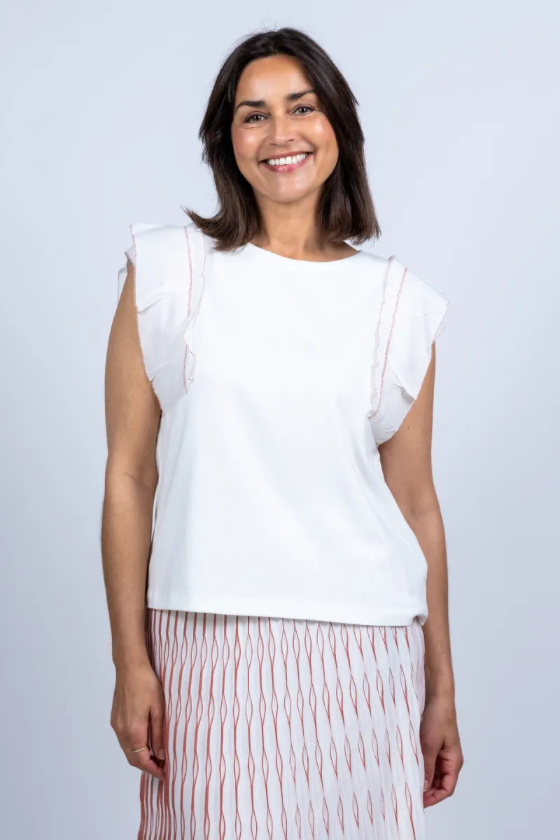 MARCCAIN COLLECTIE MARCCAIN COLLECTIE AC.48.63 J15 Top met ruches - Ecru