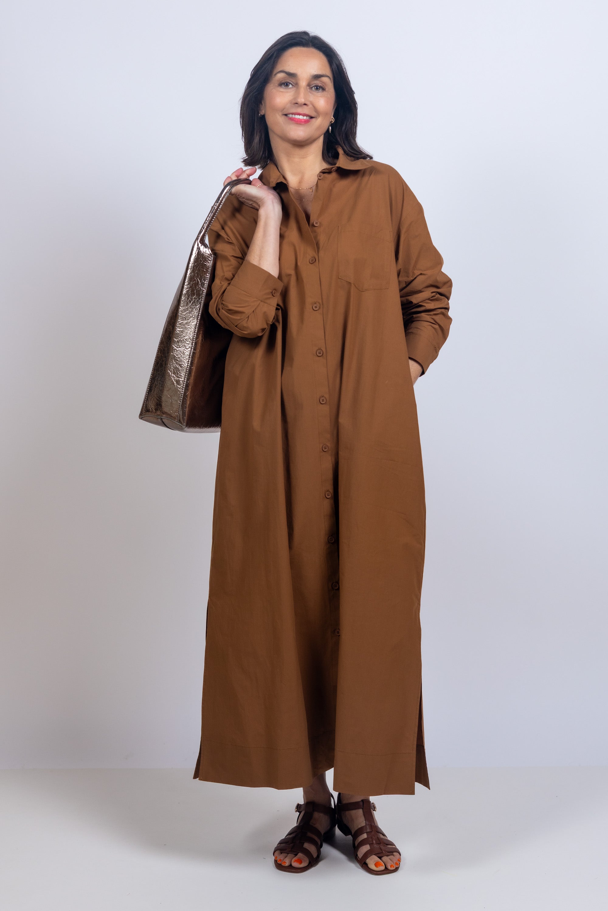 Maxi blousejurk - Cognac