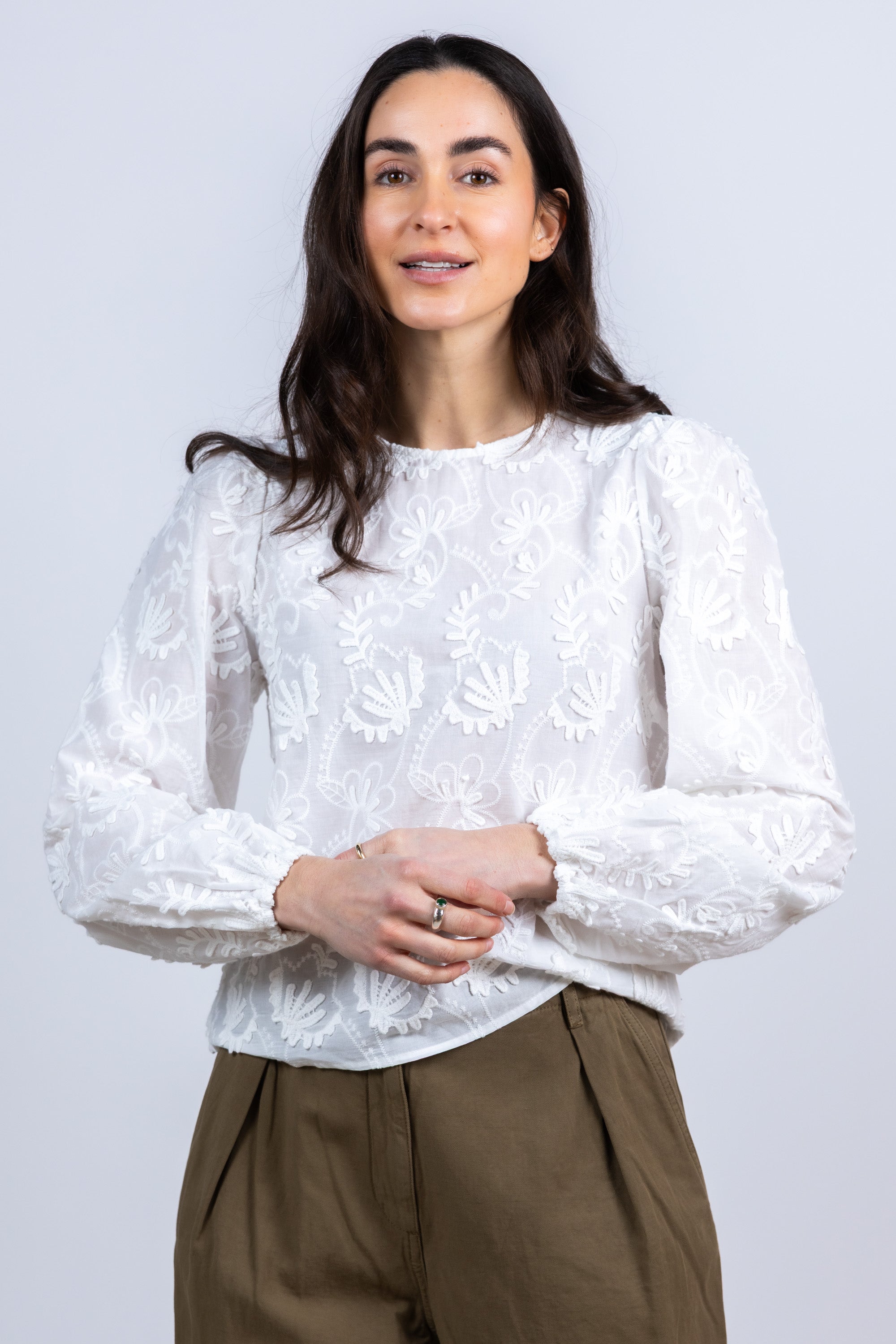 Blouse met borduursel - Ecru