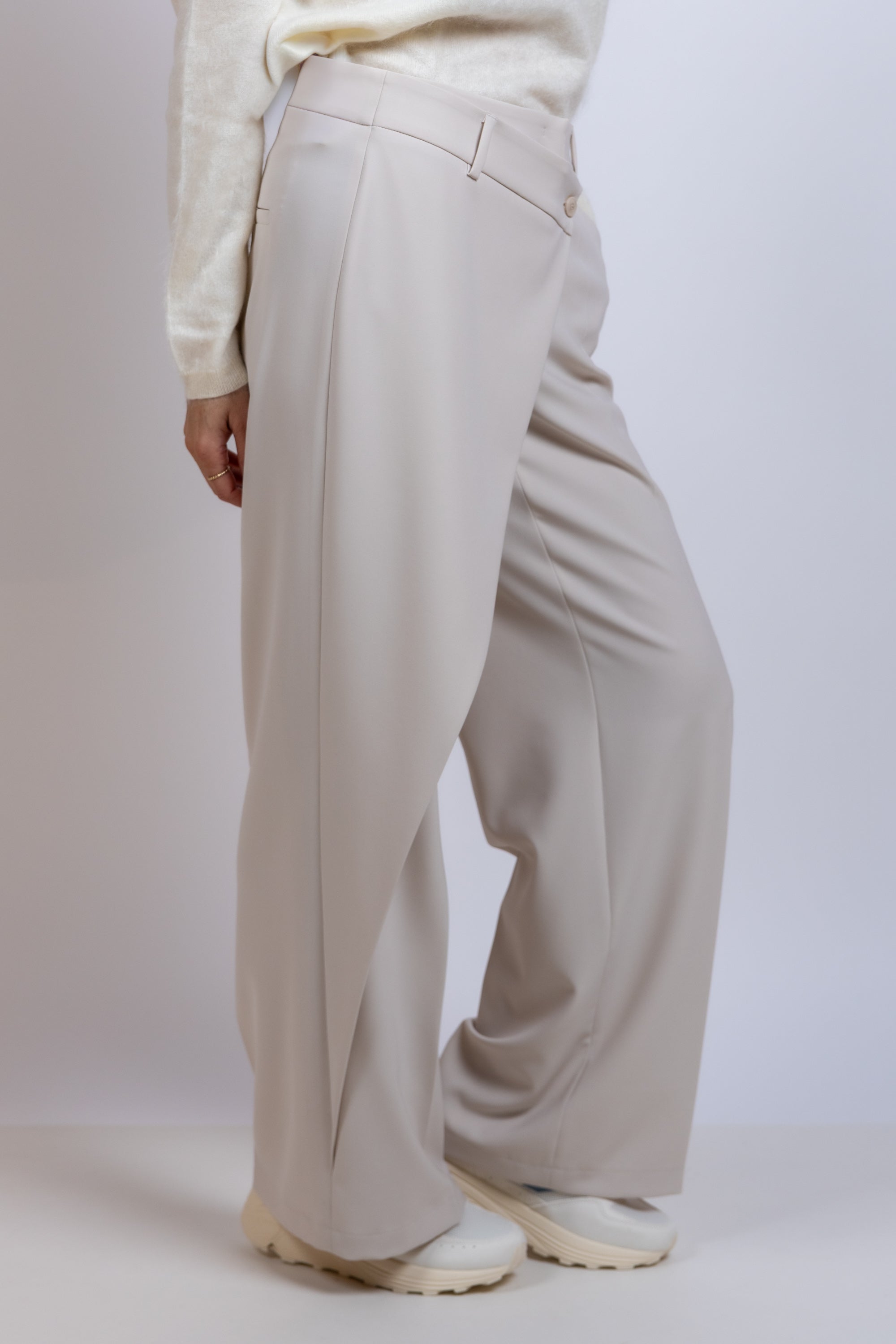 Wijde broek met overslag - Ecru