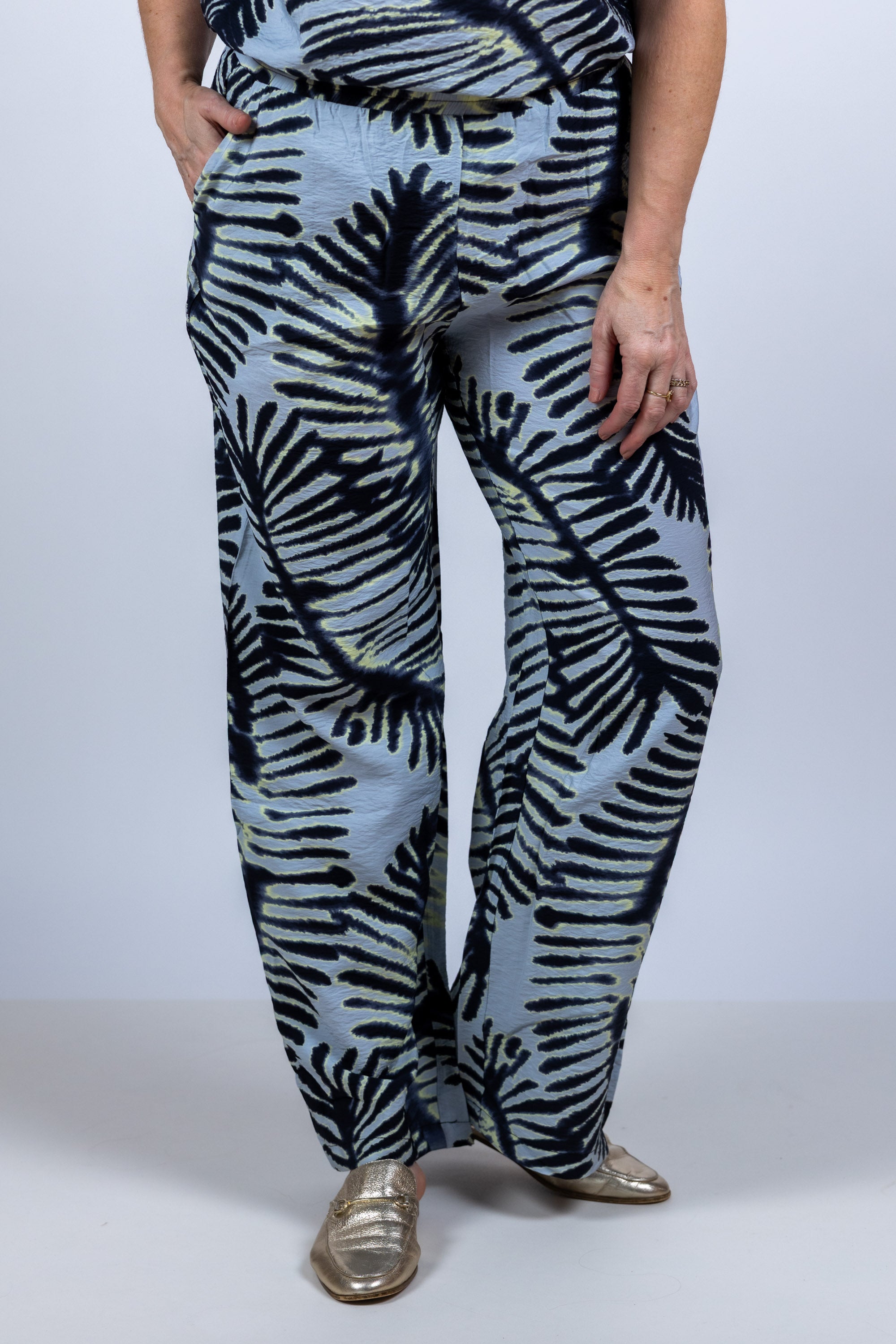 Wijde broek met print - Bleu