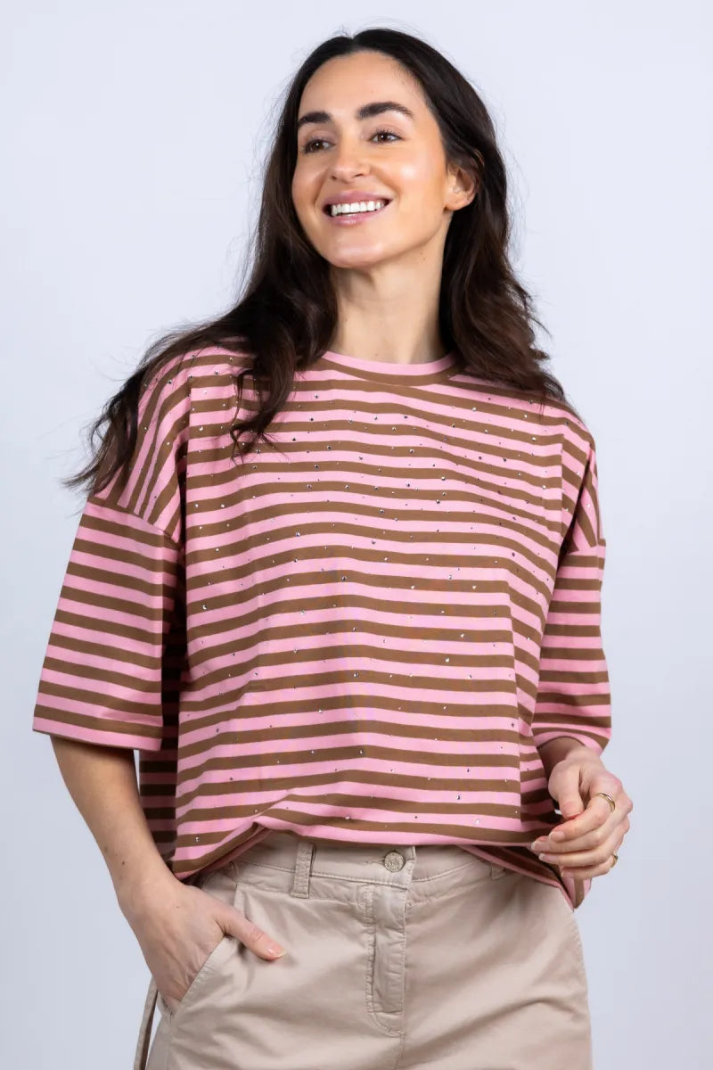 ESSENTIEL ANTWERP ESSENTIEL ANTWERP JOSTE T-shirt met strepen - Roze