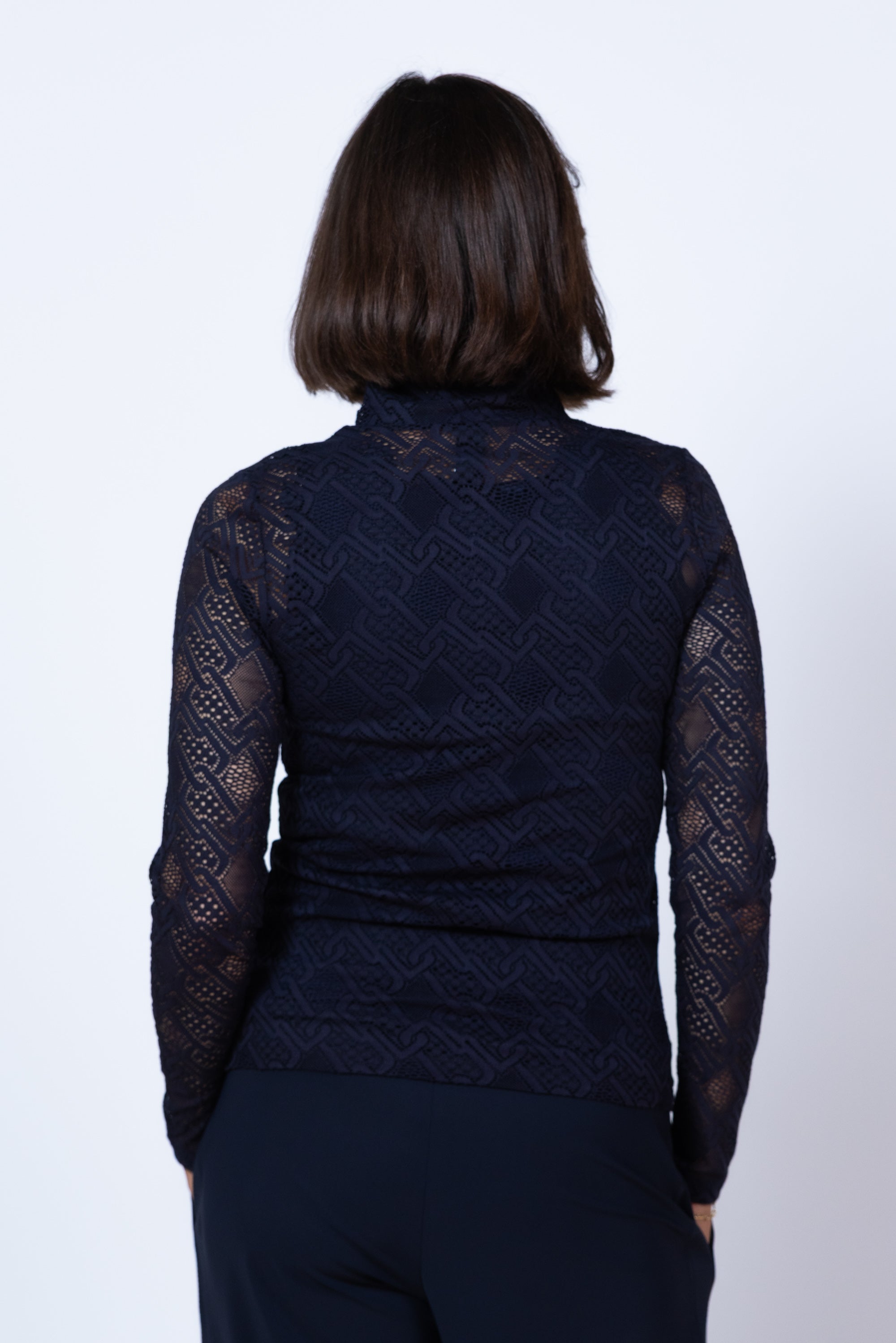 Shirt met kanten patroon - Marine