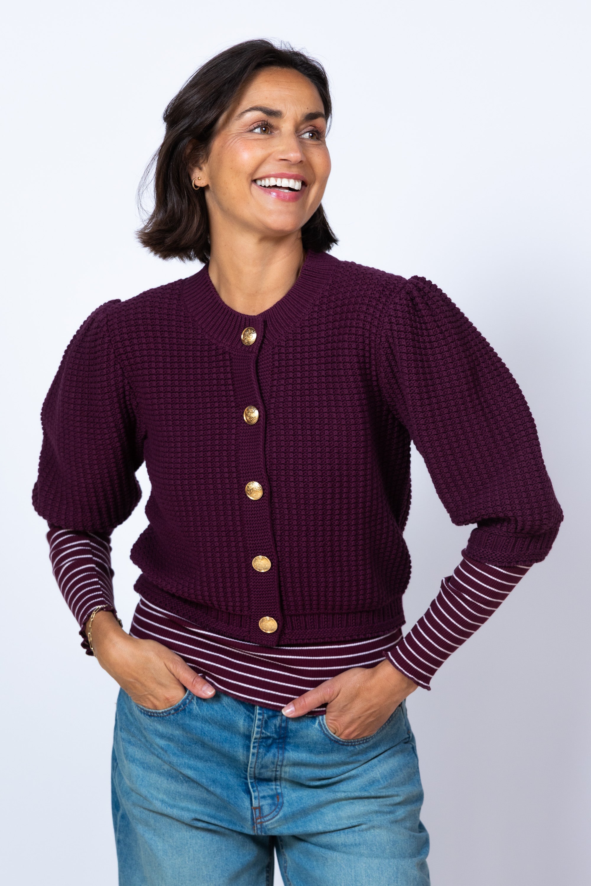 Vest met knopen - Donkerbordeaux