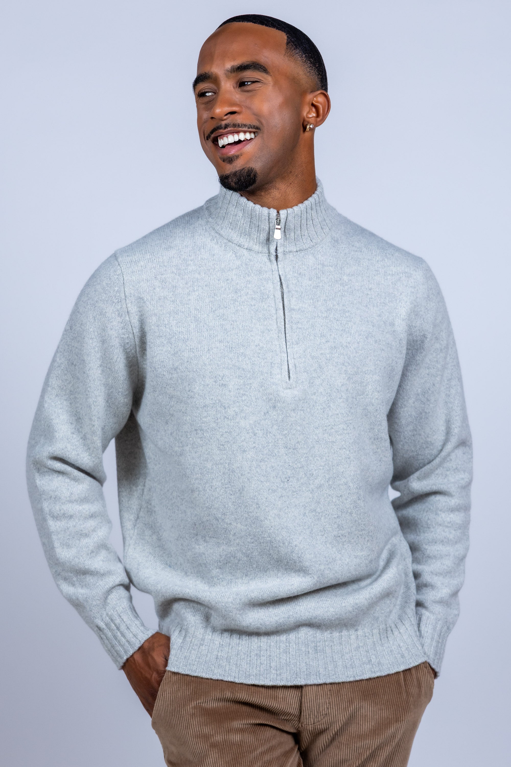 Trui met halve rits - Lichtgrijs