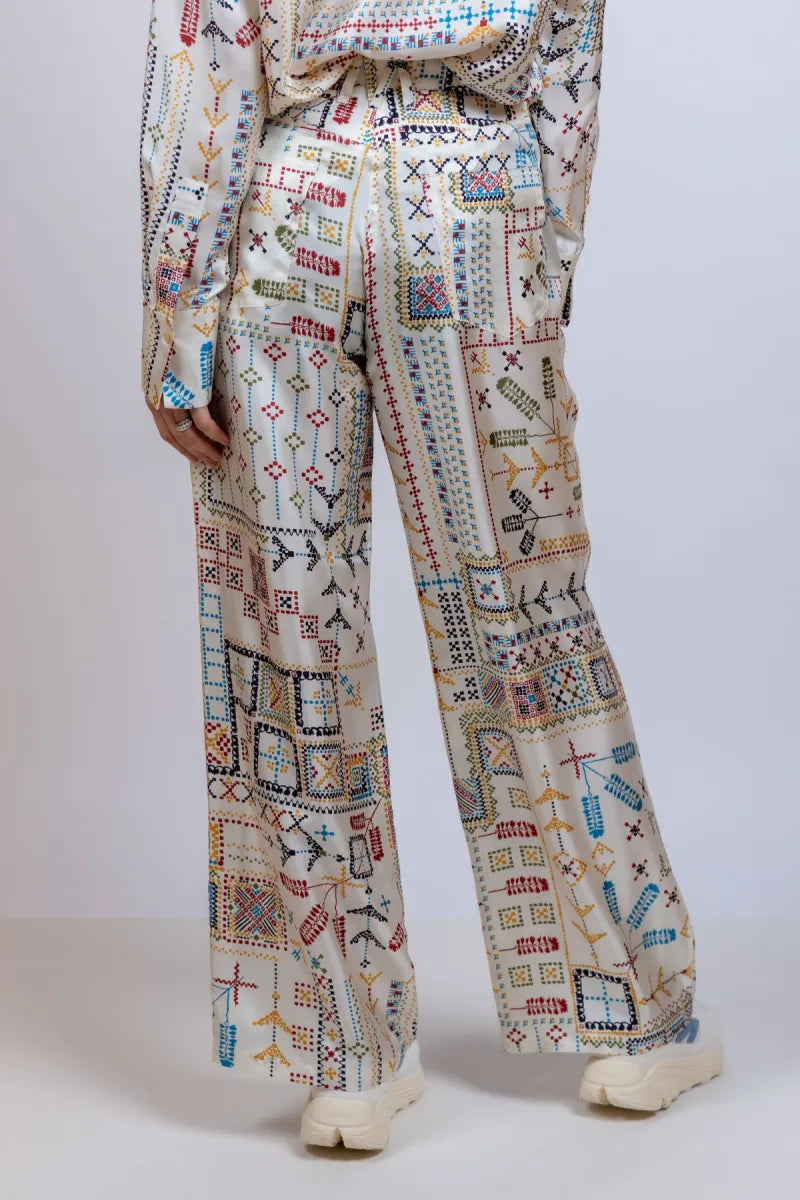 MOMONI MOMONI ORTIZ MO01 MOMONI ORTIZ MO01 Wijde broek met print - Ecru