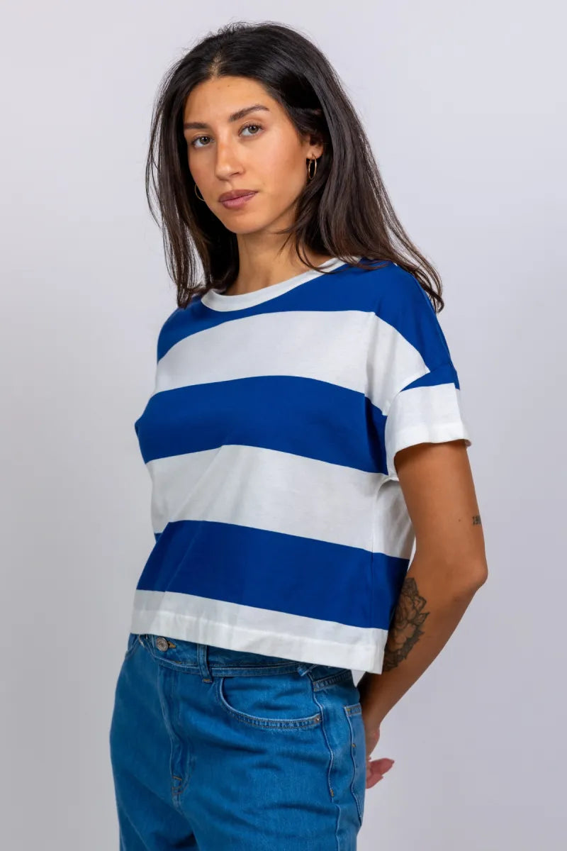 MAJESTIC MAJESTIC M609-FTS998 T-shirt met strepen - Marine