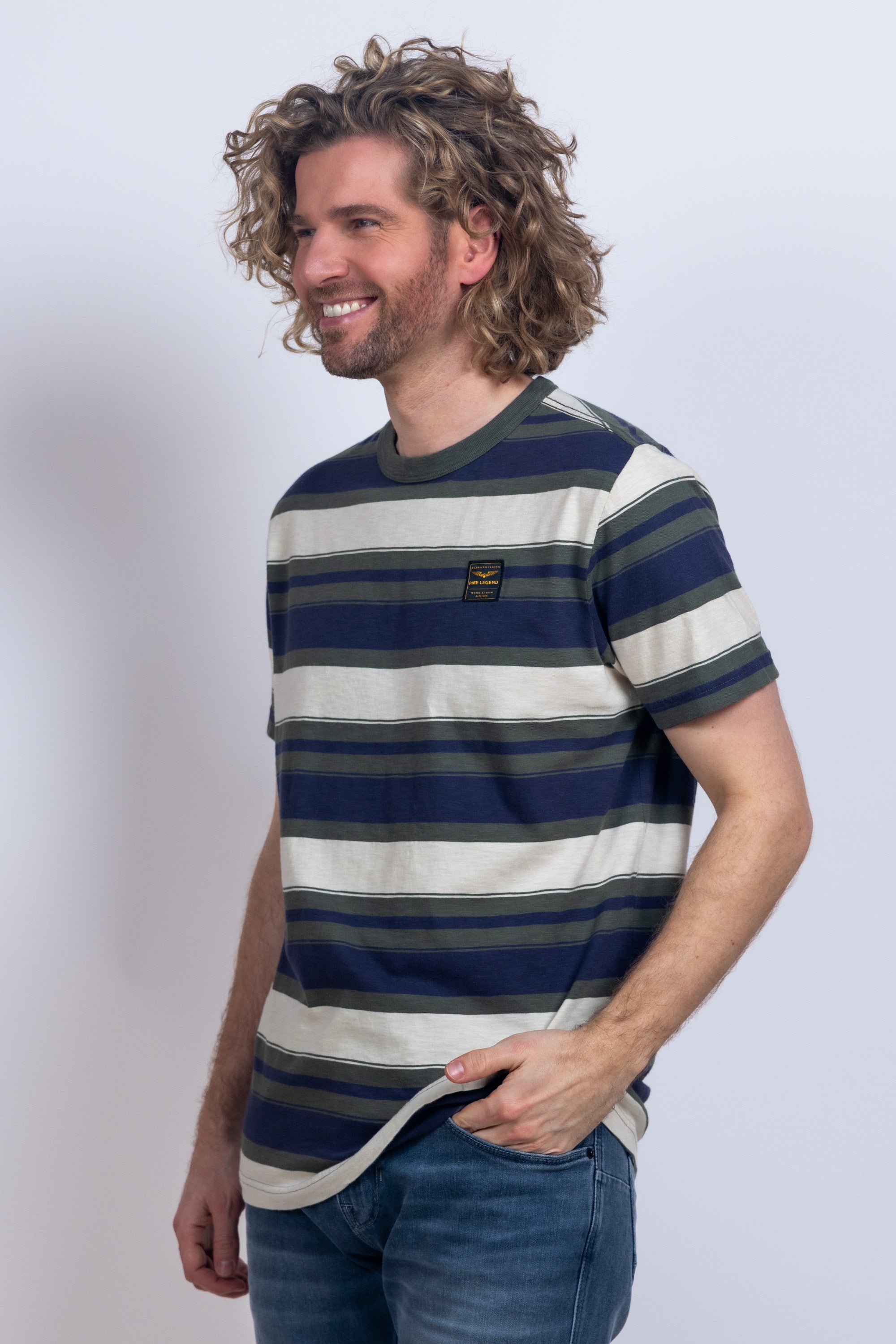 T-shirt met strepen - Olijfgroen