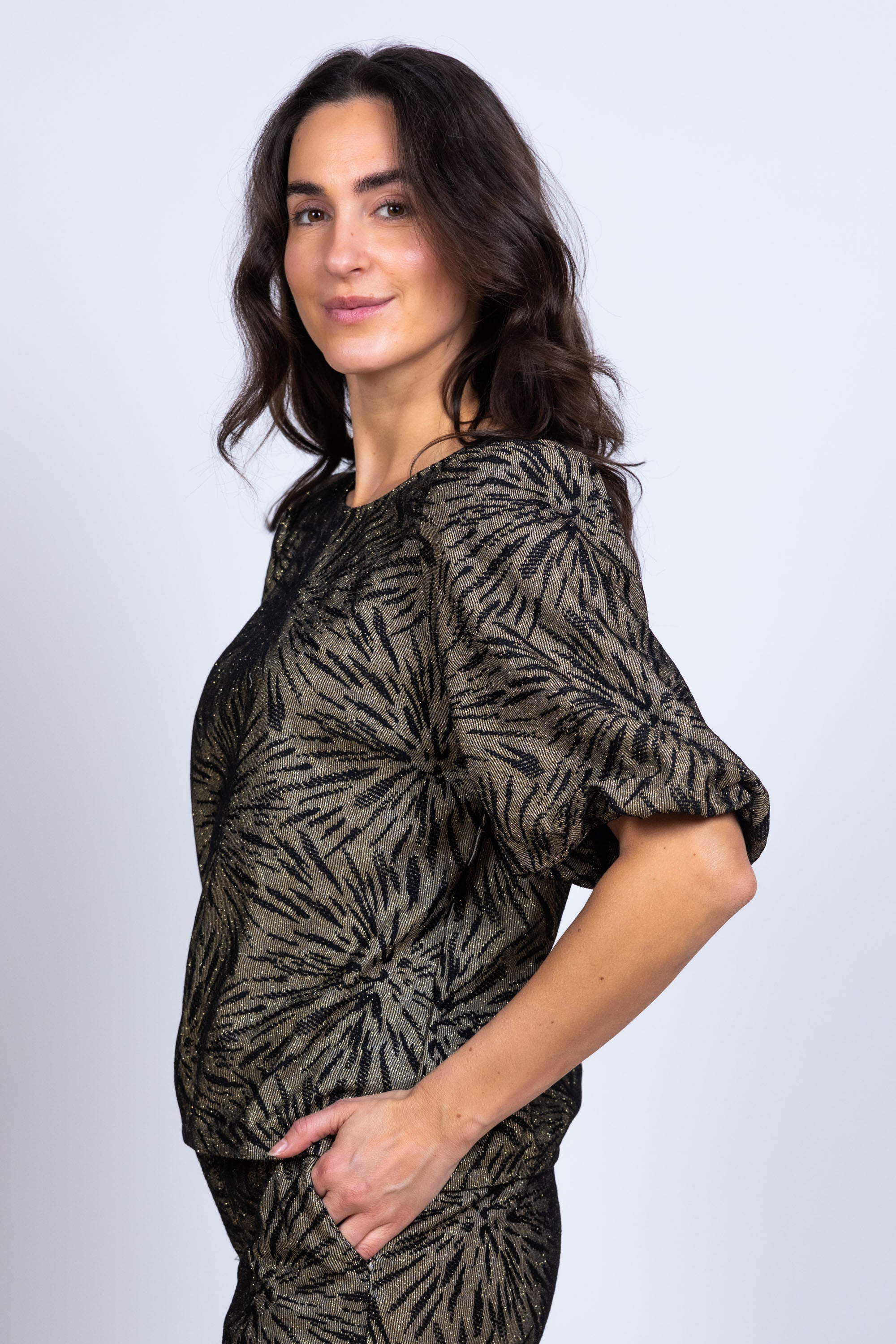 Top met pofmouwen - Goud