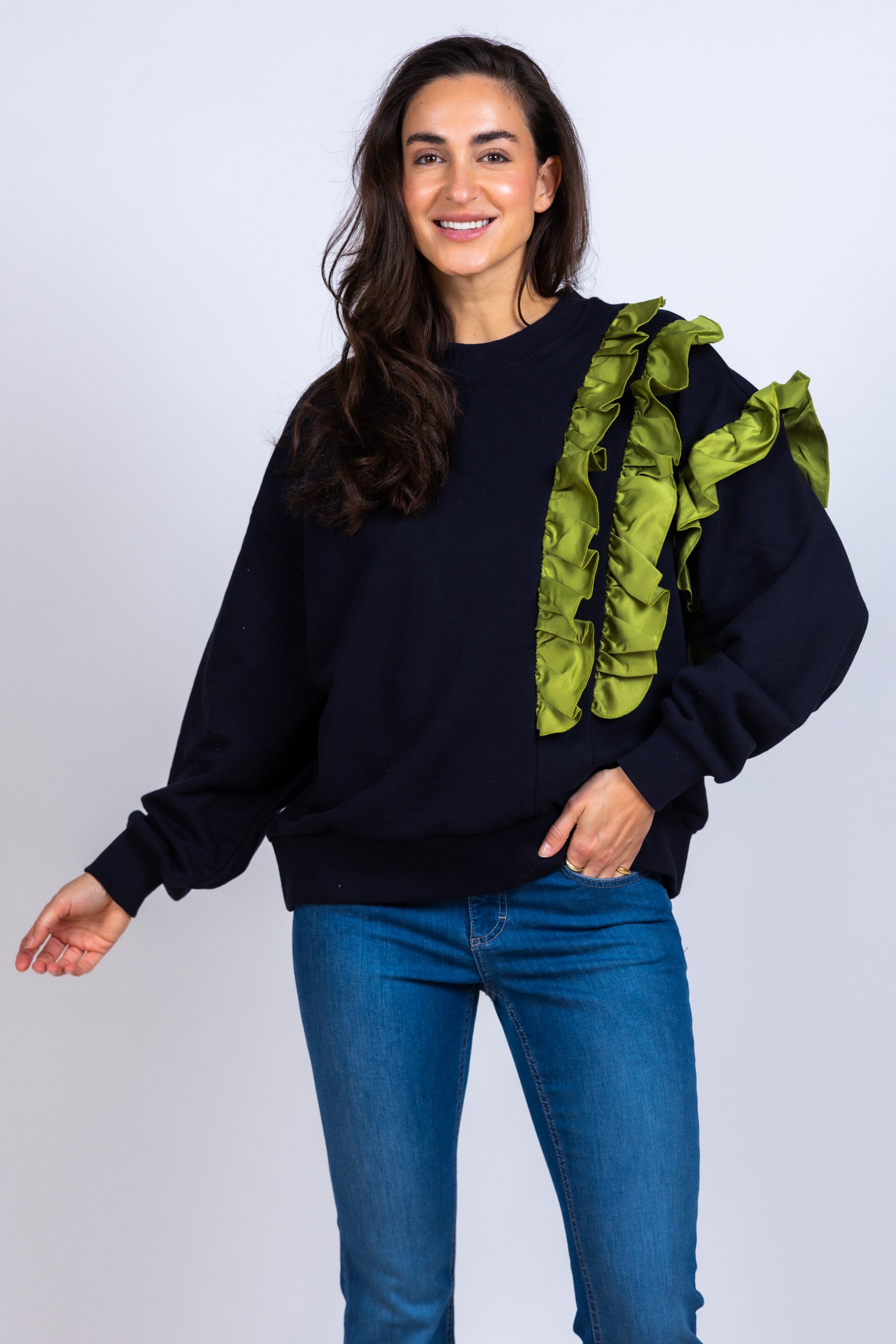 Sweater met ruches - Marine