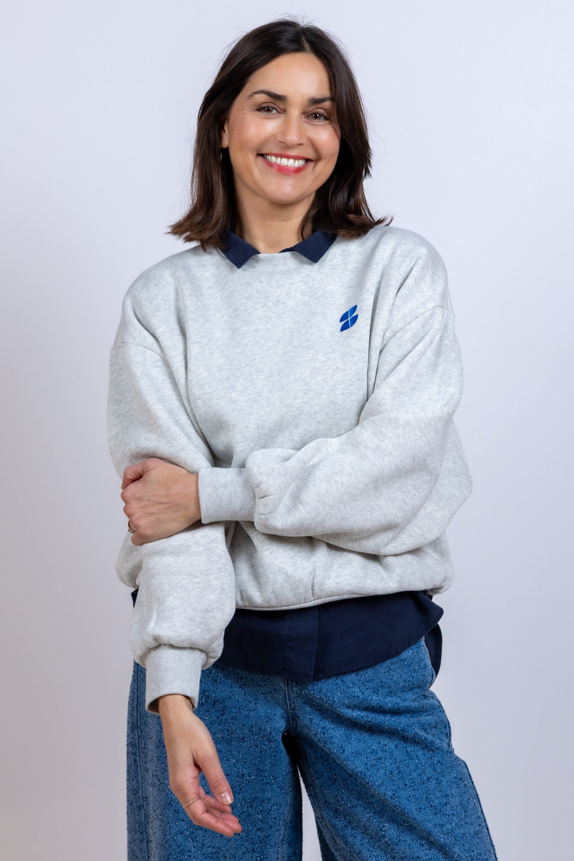 Sweater met logo - Lichtgrijs