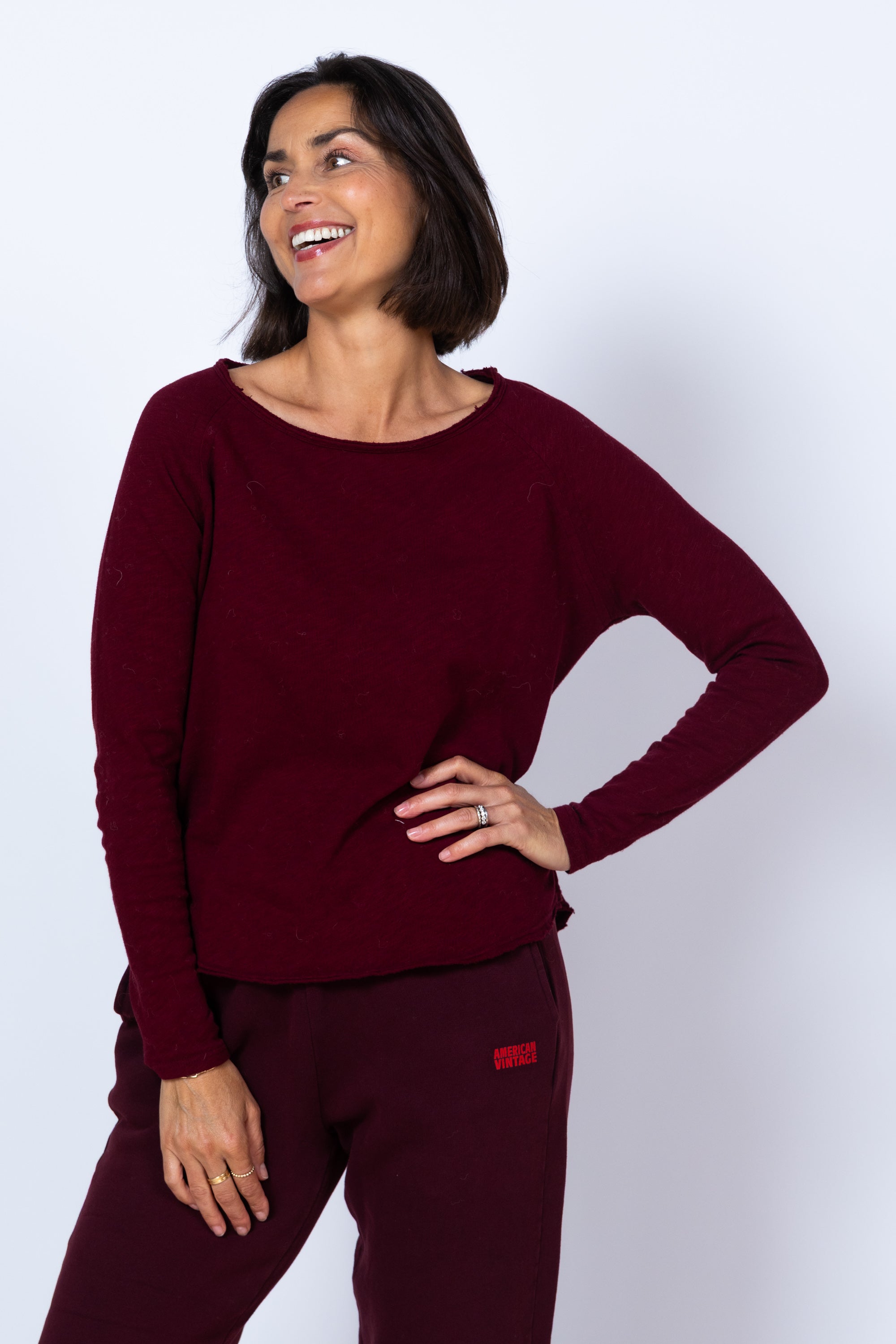 Trui met ronde hals - Donkerbordeaux