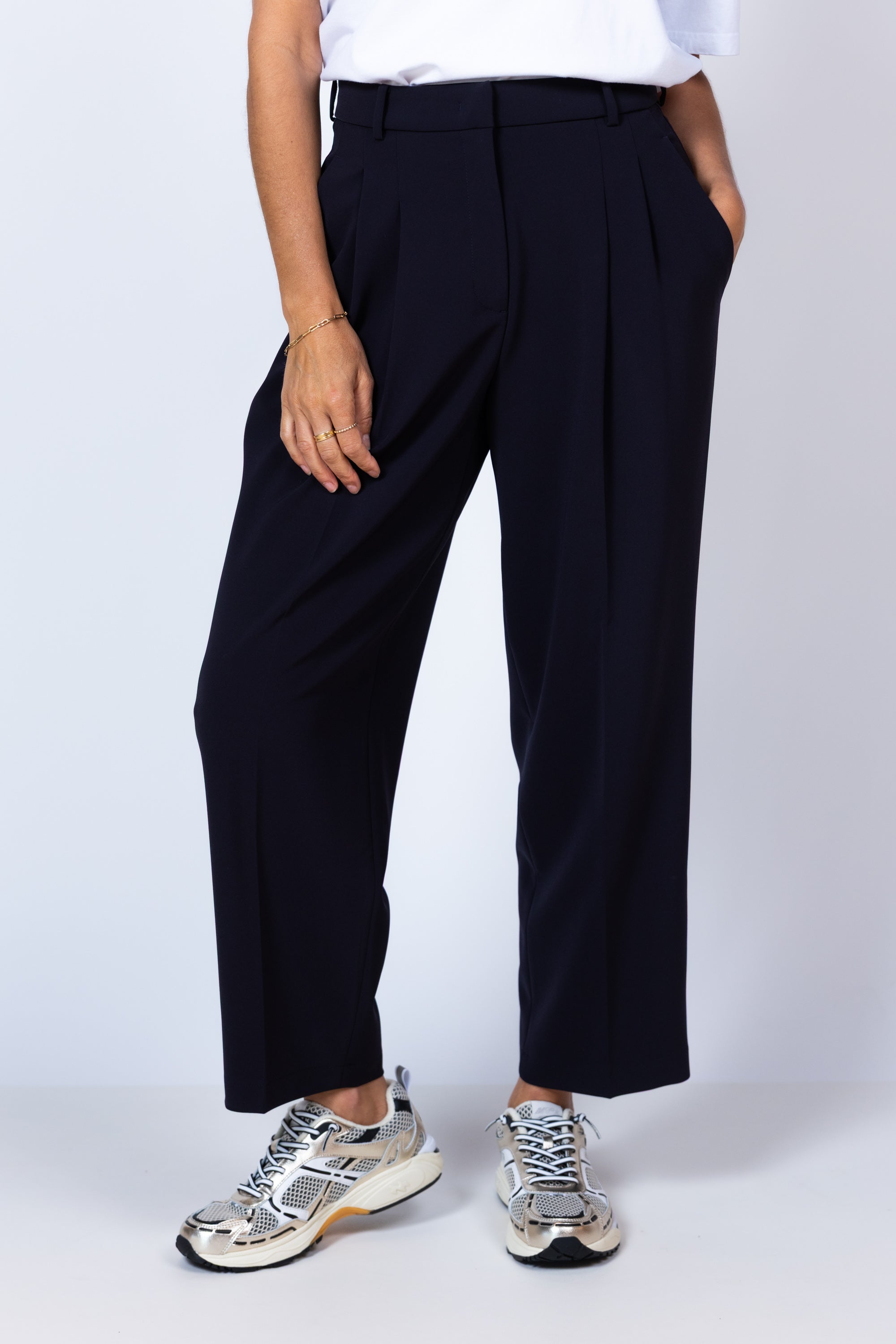 Broek met plooien - Marine