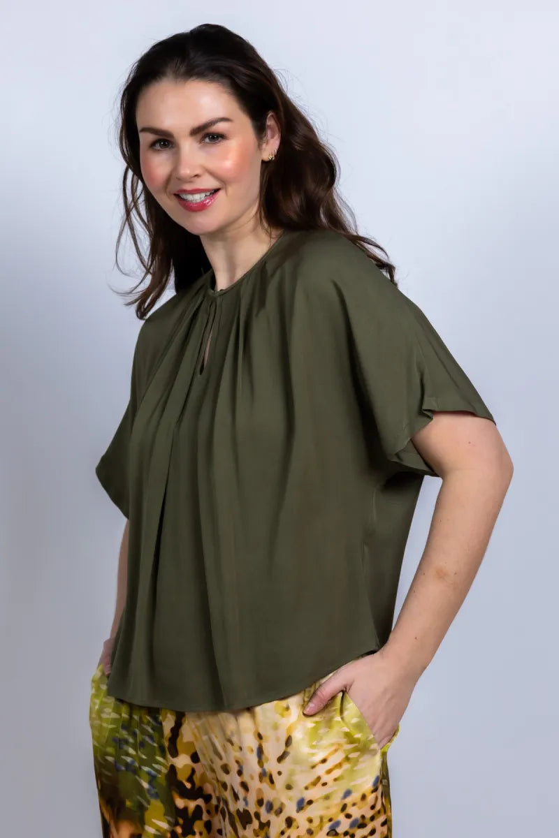 CAROLINE BISS Blouse met plooien - Olijfgroen