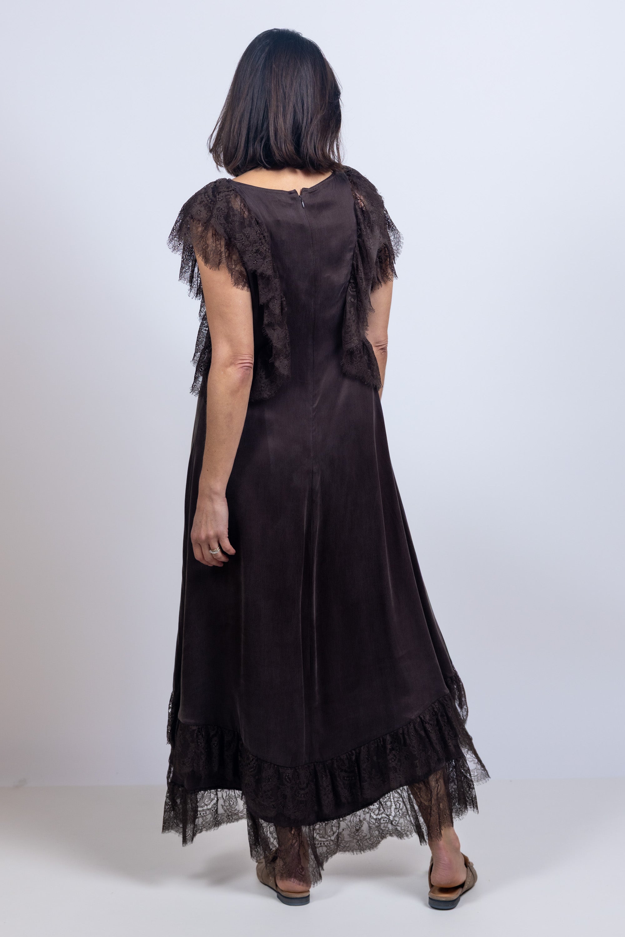 Jurk met kant - Bruin