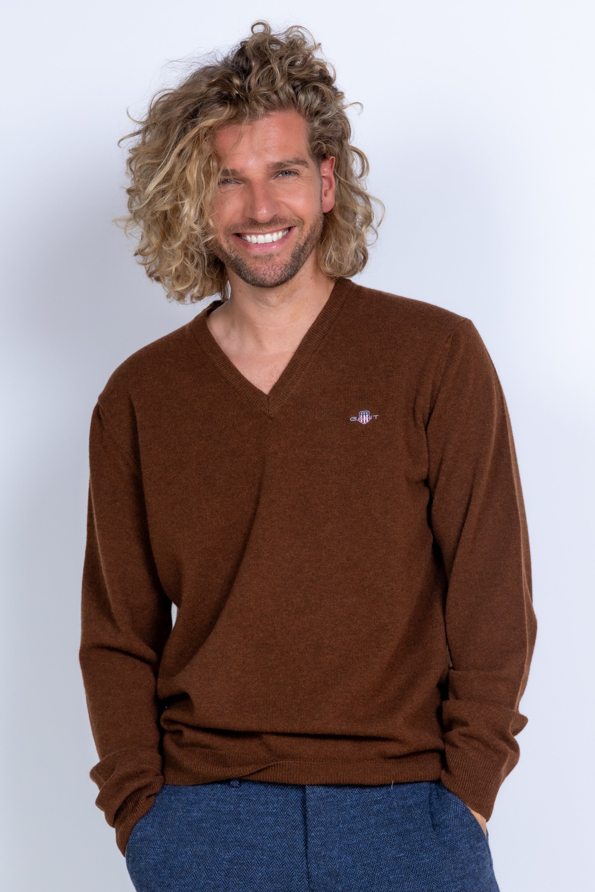 Trui met V-hals - Bruin
