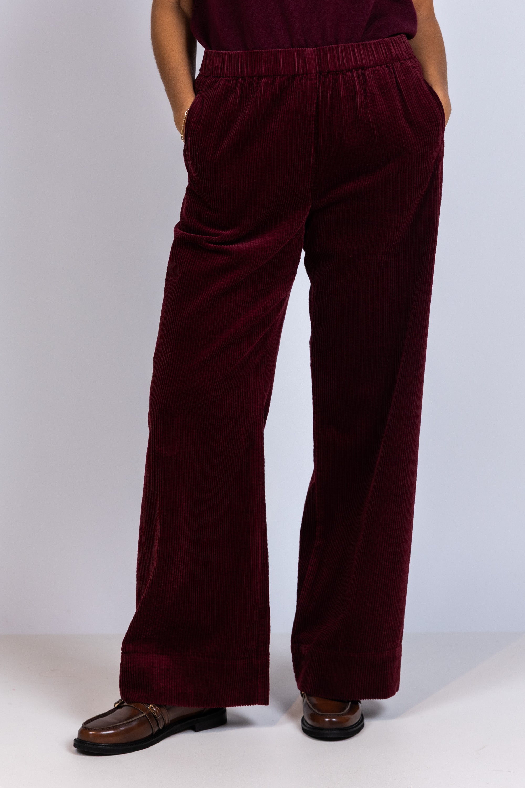 Broek met ribstructuur - Burgundy