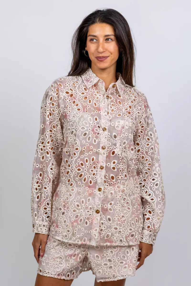 BSB Blouse/short set met borduursel - Lichtpoeder