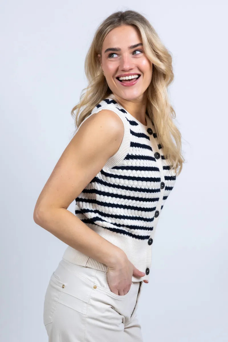 MODSTROM MODSTROM ULVA STRIPE TOP Gebreide spencer met knopen - Ecru