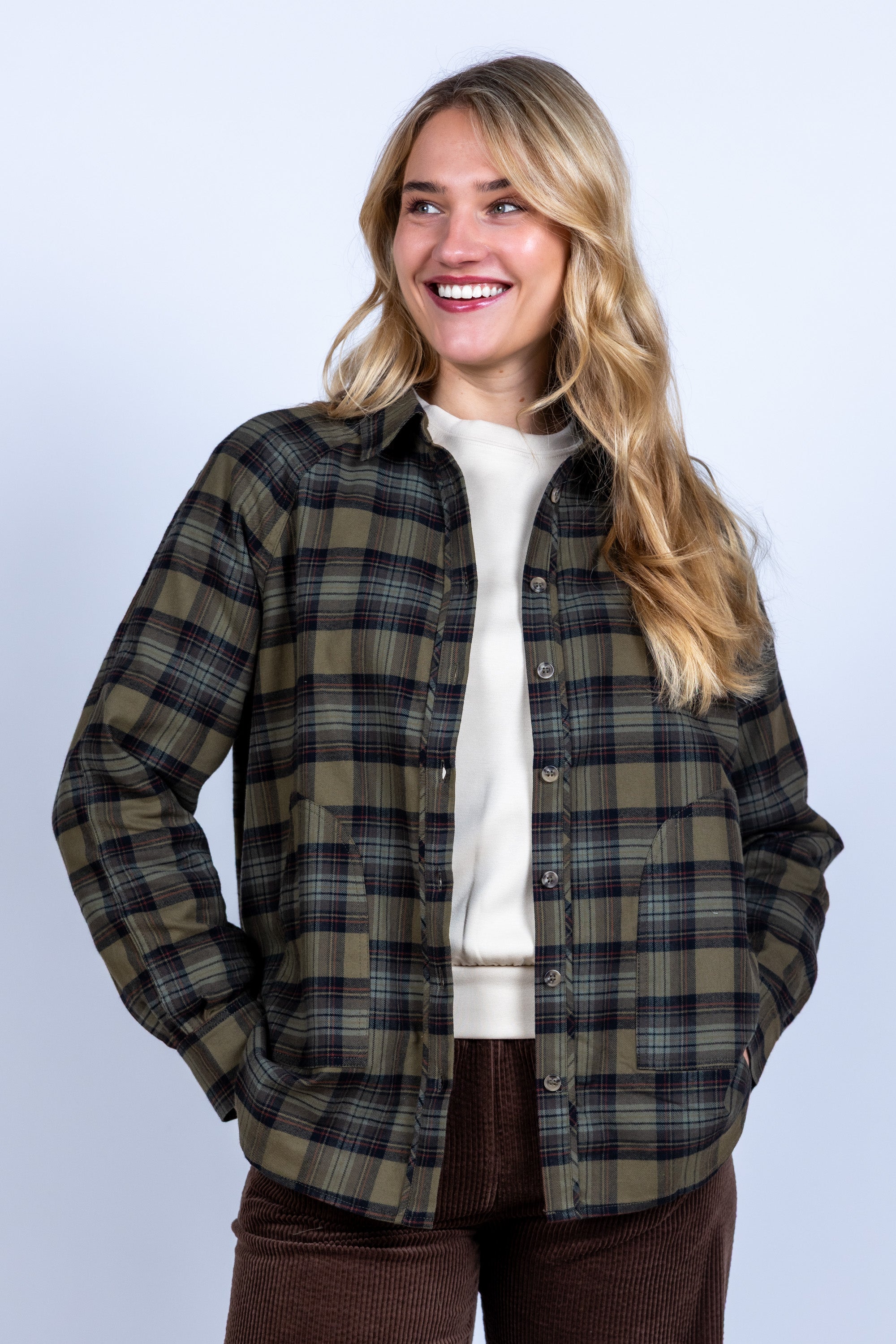 Blouse met ruitpatroon - Olijfgroen