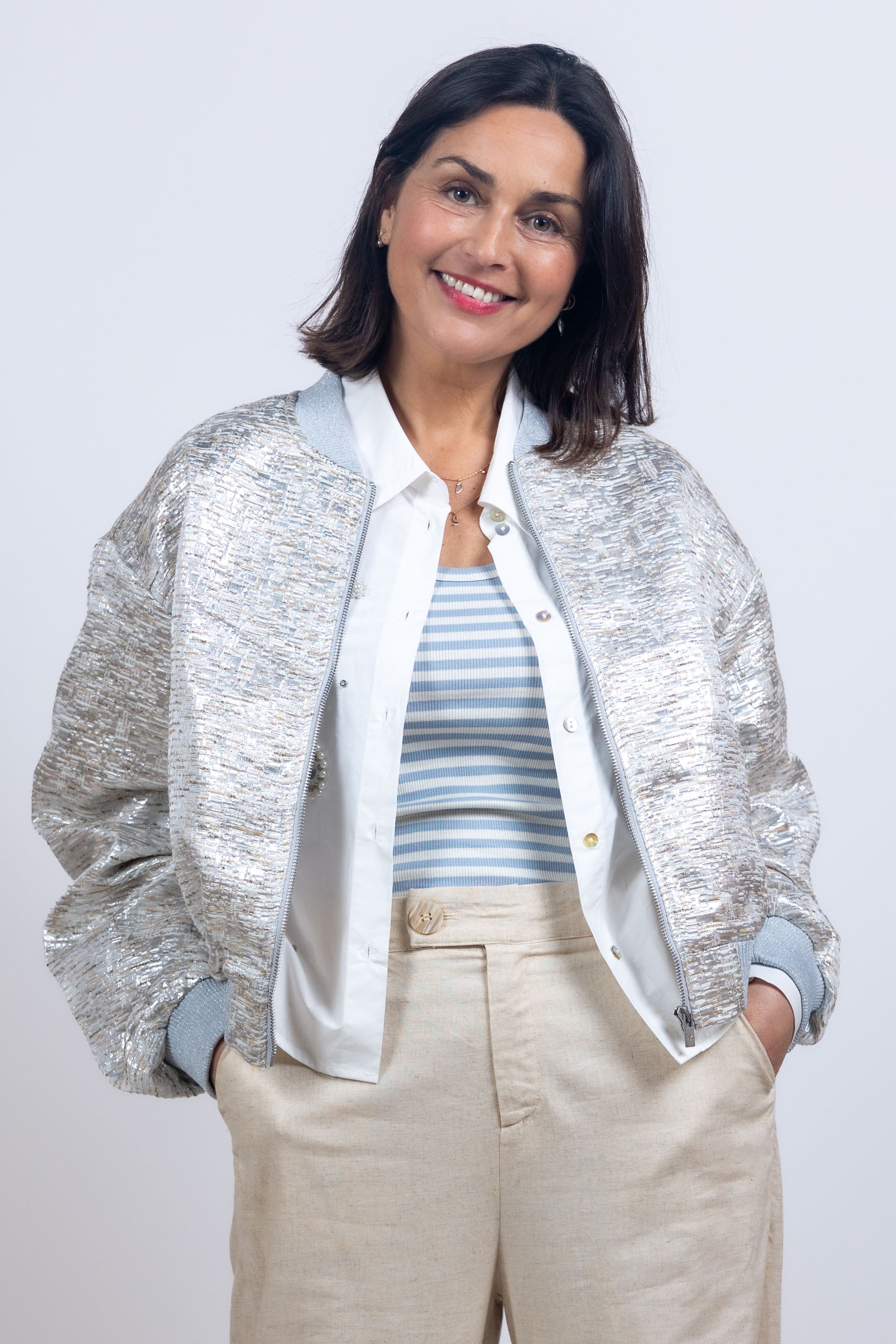 Bomberjack met structuur - Zilver