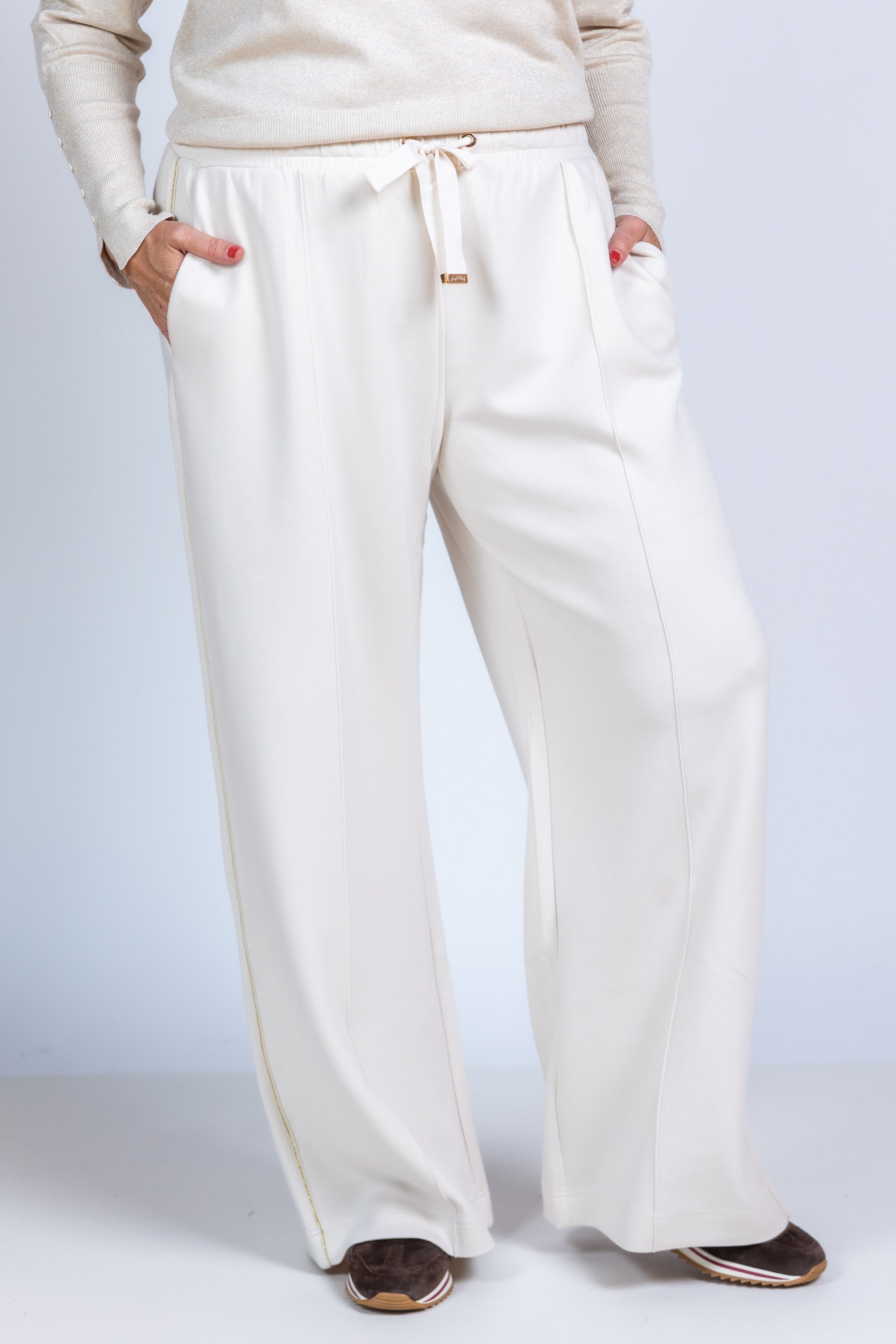 Wijde broek met koordje - Beige