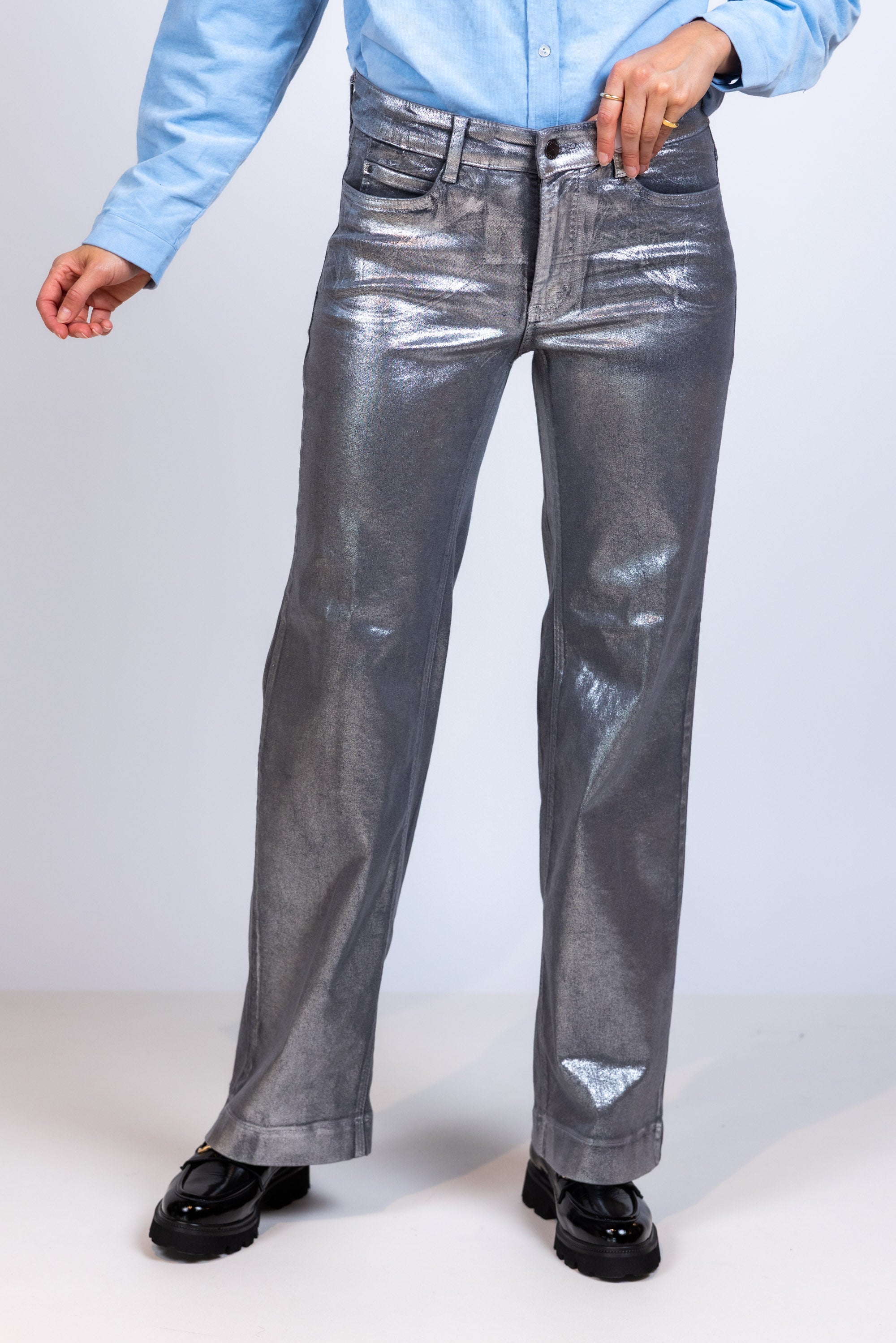 Broek met metallic finish - Zilver