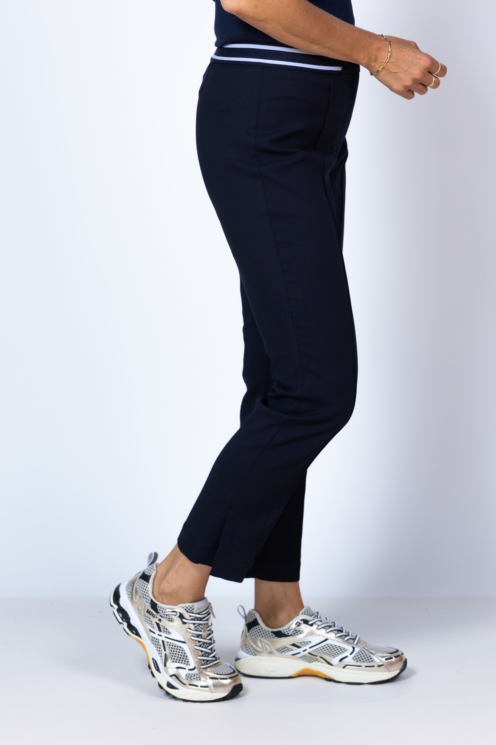 Broek met streep tailleband - Marine