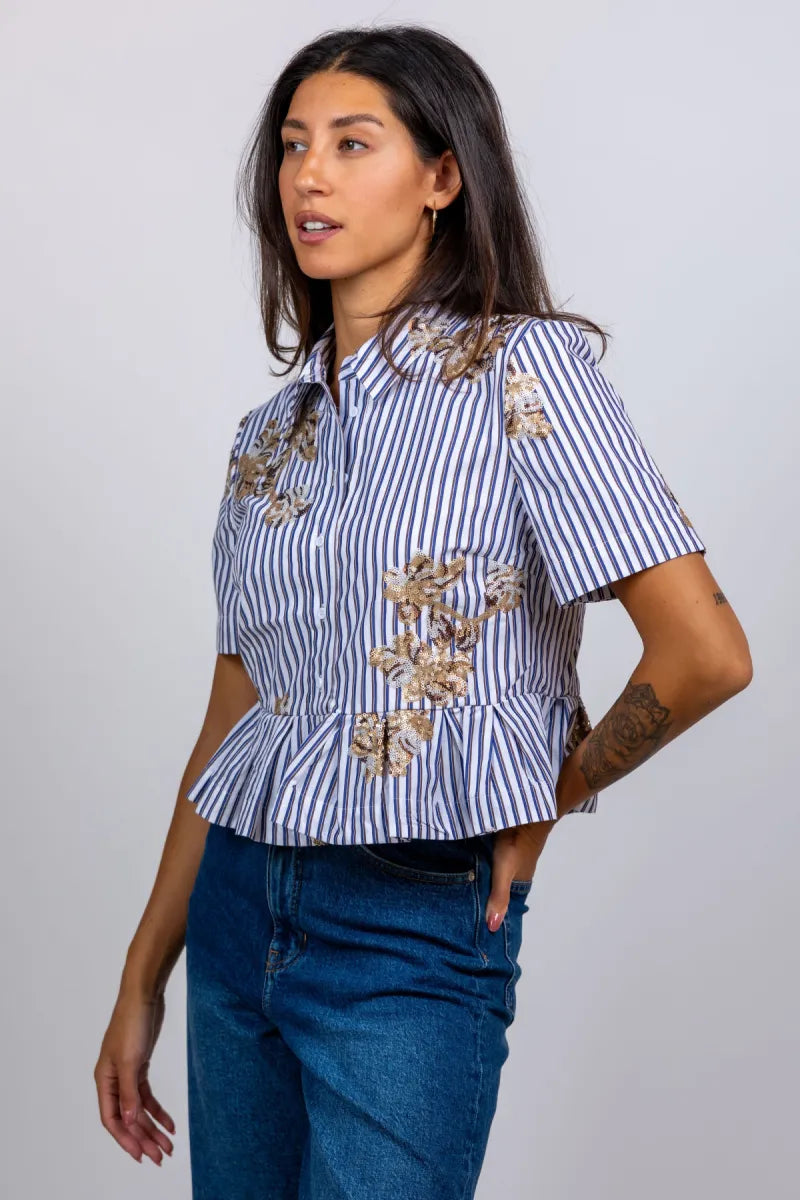 MUNTHE Blouse met strepen - Ecru