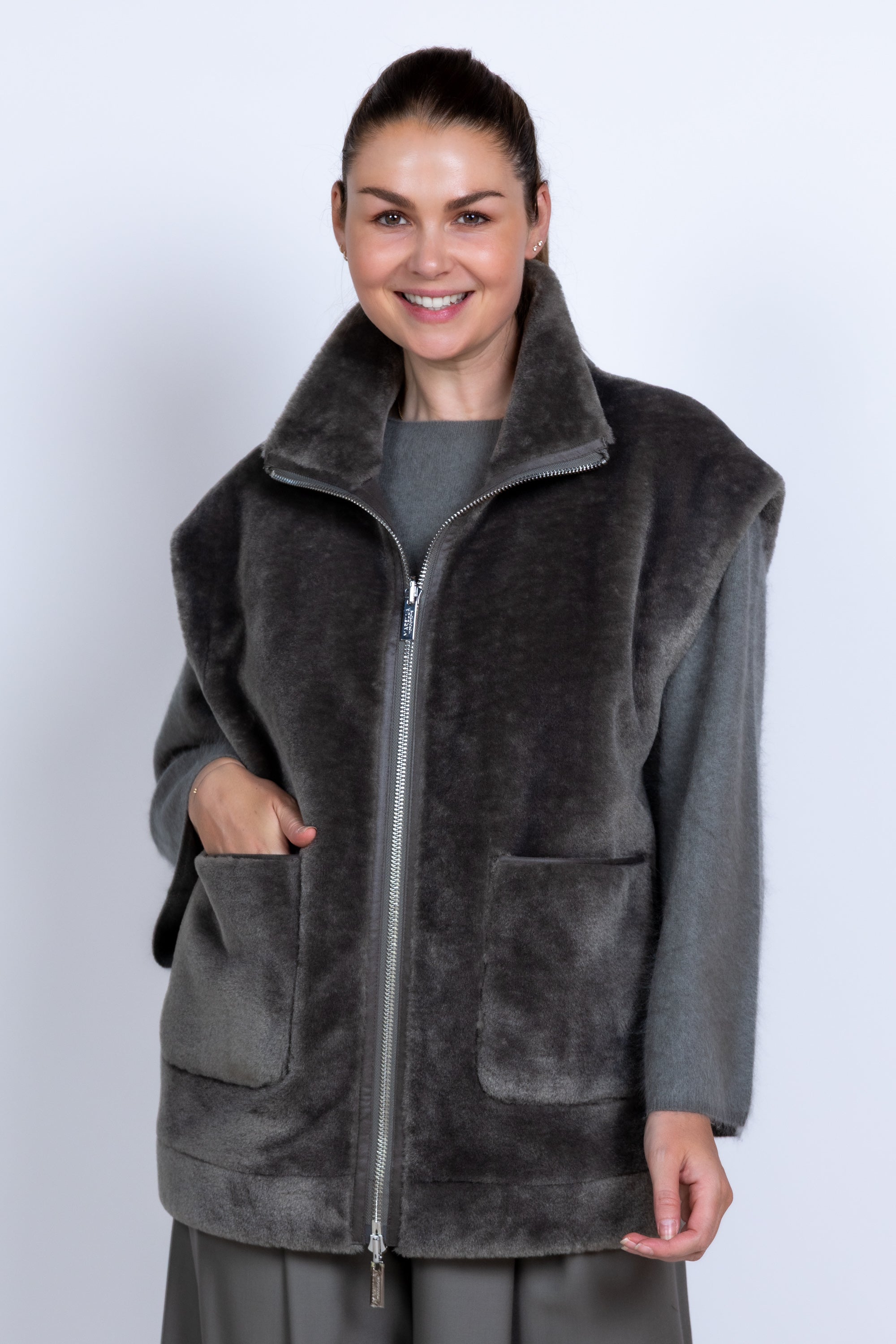 Gilet met rits - Grijs/groen