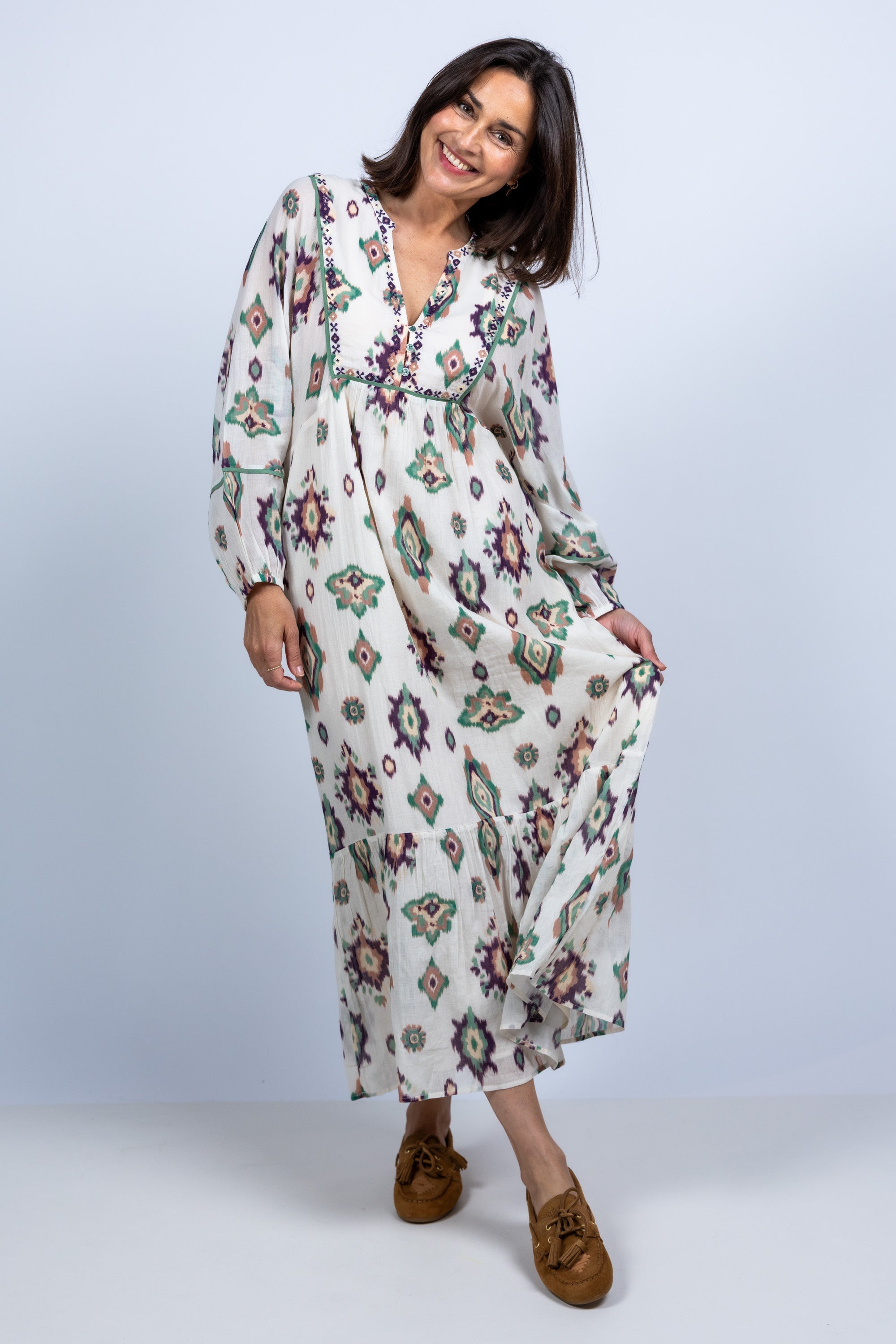 Jurk met print - Ecru