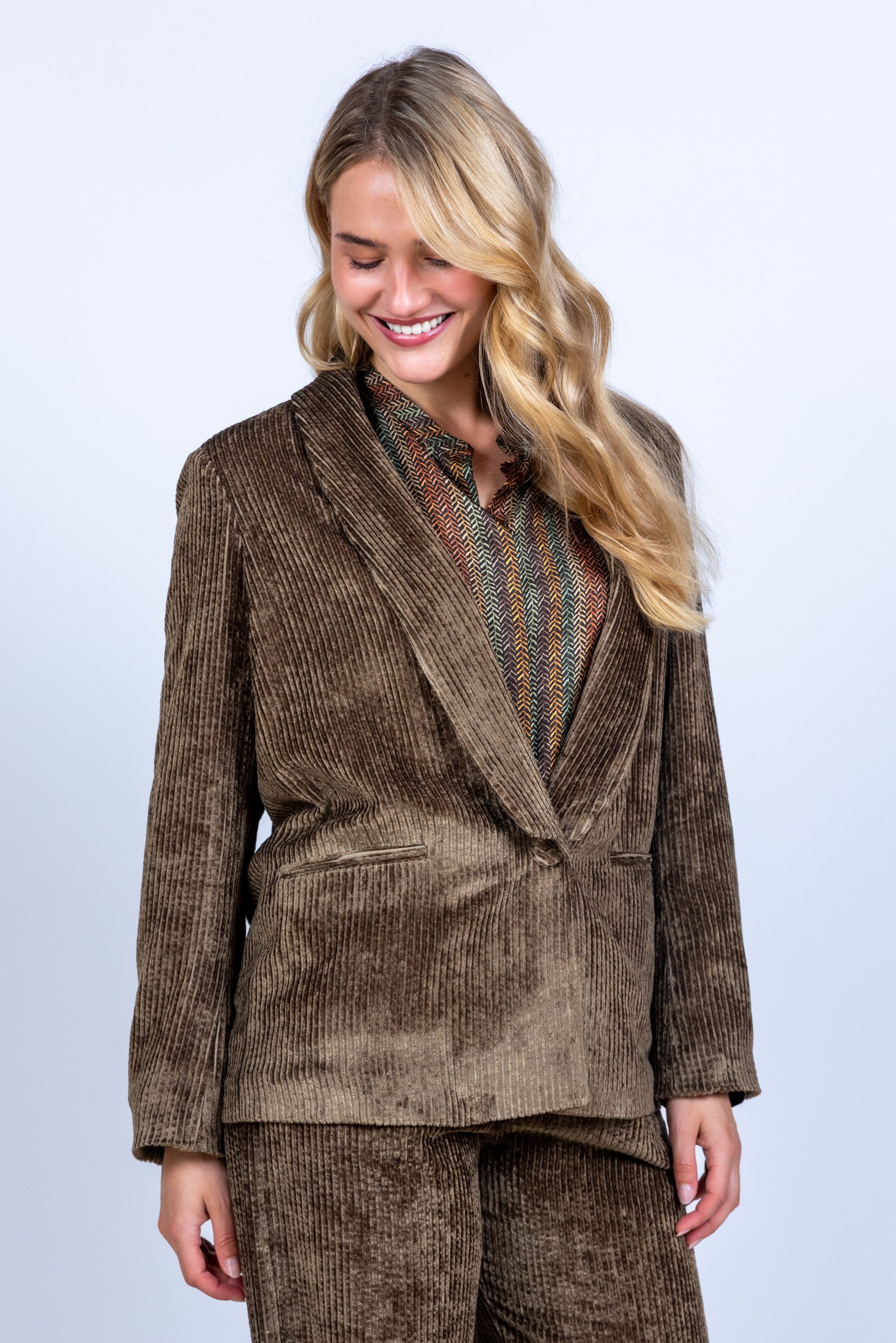 Blazer met ribstructuur - Khaki