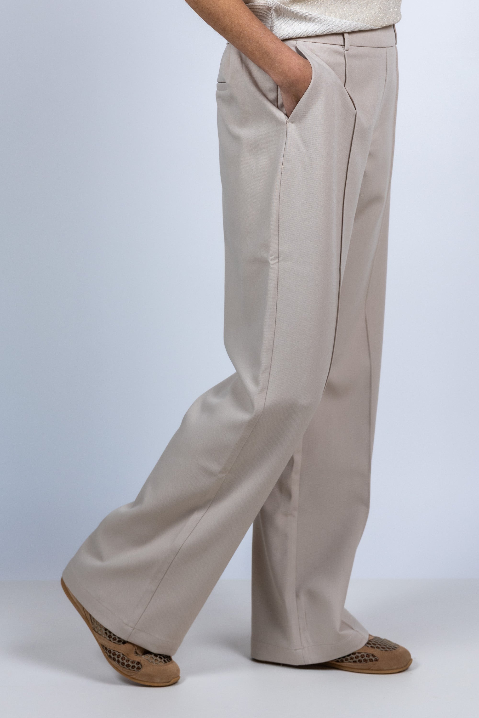 Broek met doorgestikte naad - Beige